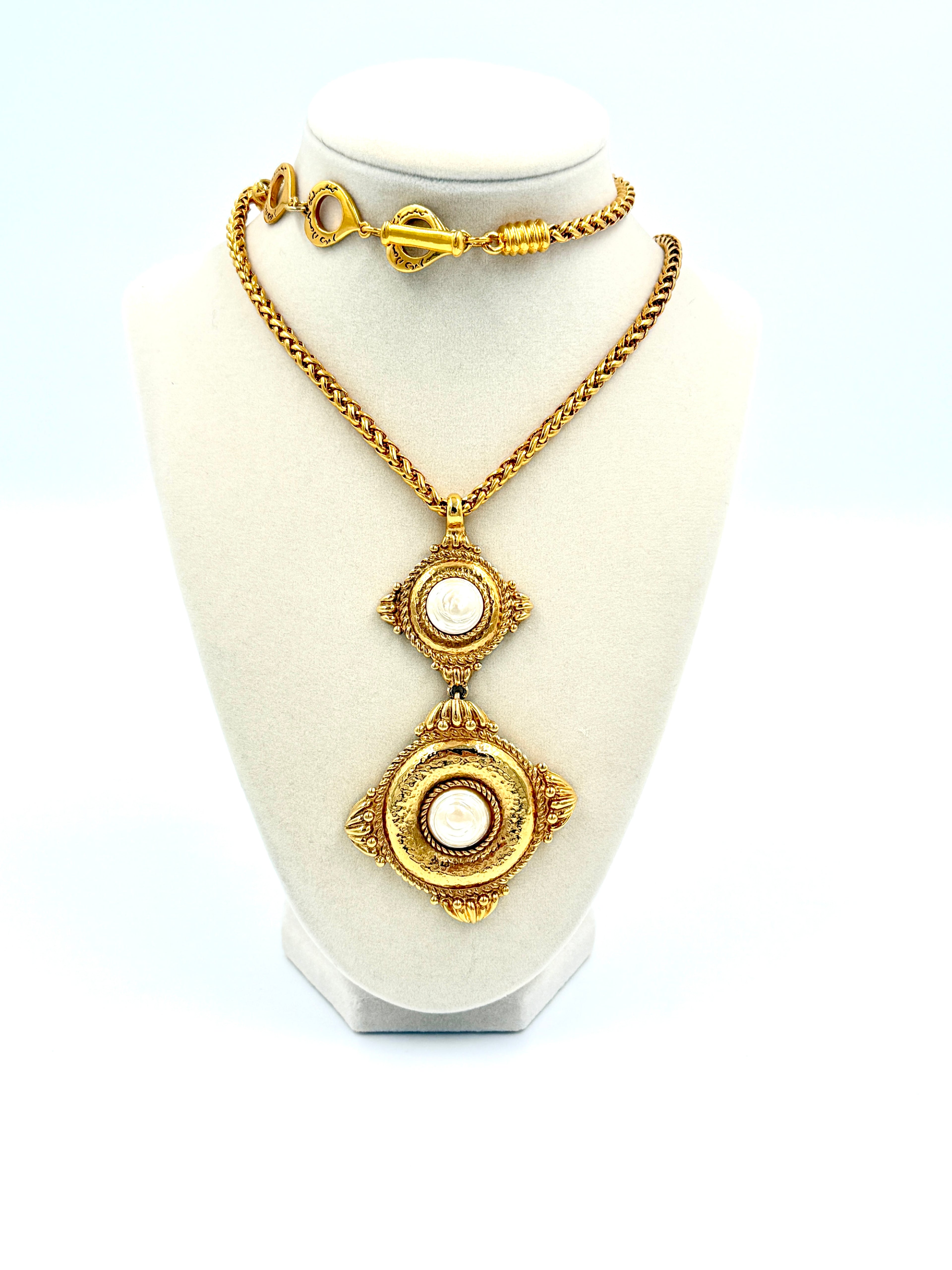 Yves Saint Laurent Gold Plate Faux Pearl Pendant Necklace