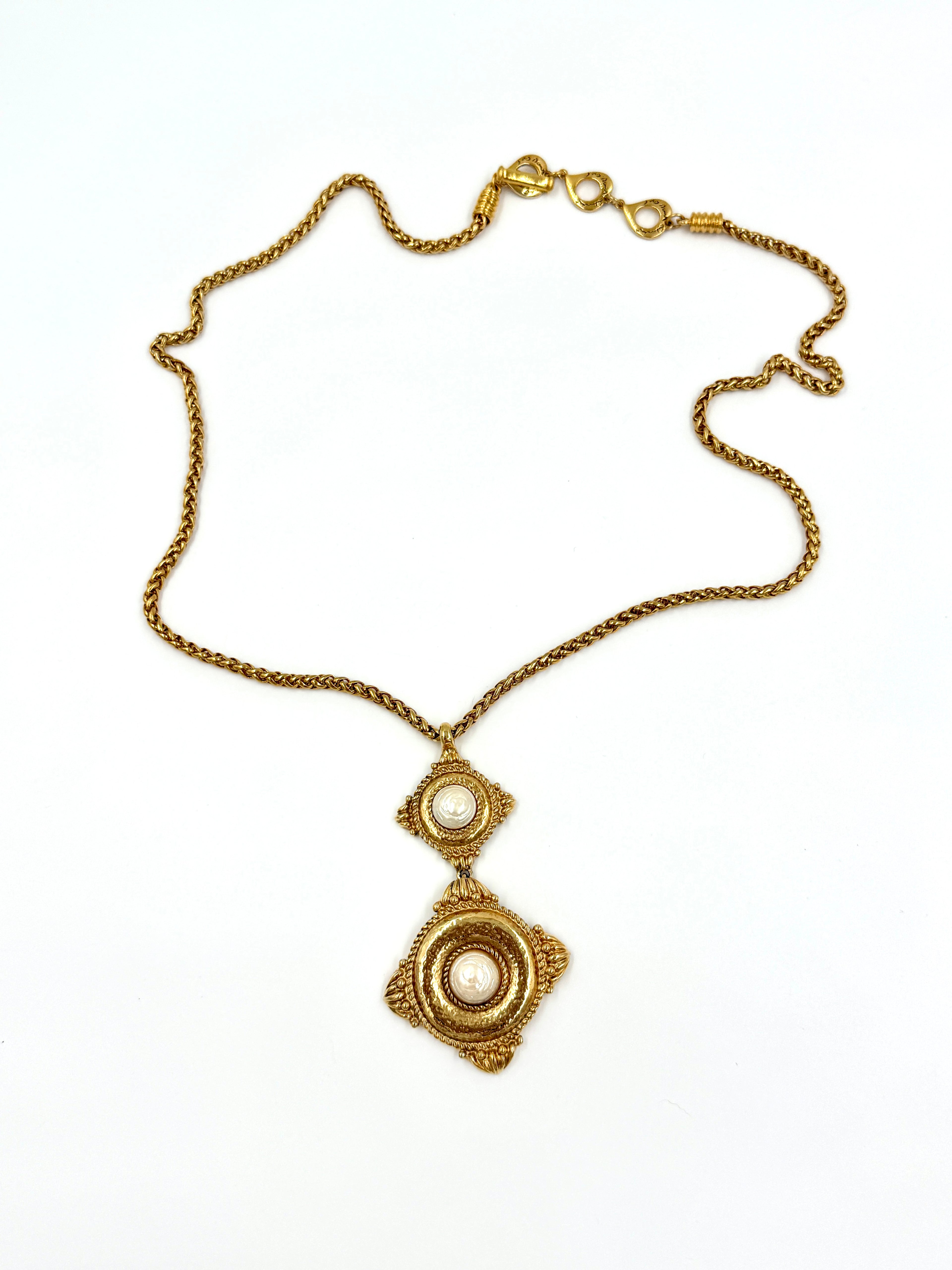 Yves Saint Laurent Gold Plate Faux Pearl Pendant Necklace