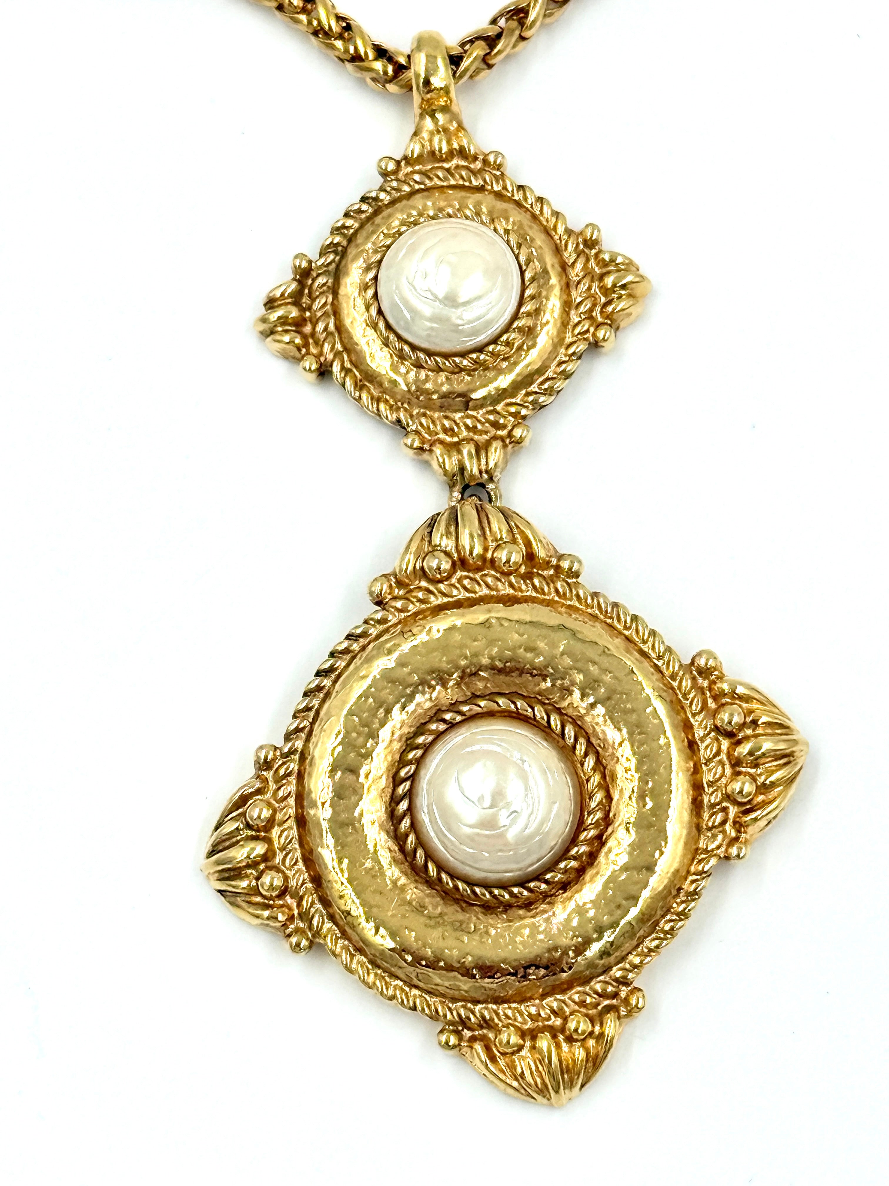 Yves Saint Laurent Gold Plate Faux Pearl Pendant Necklace