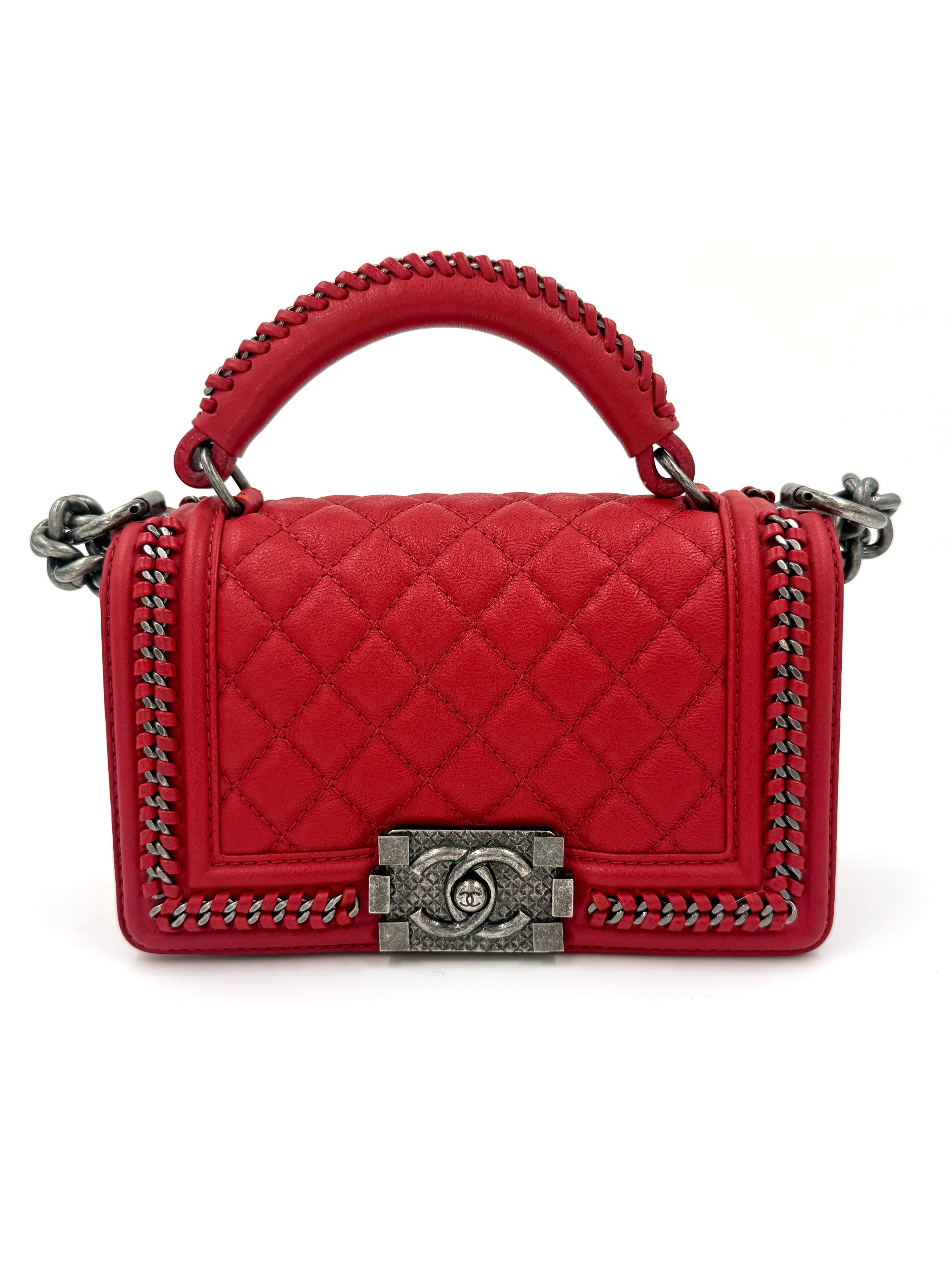 Chanel Boy Bag Small Red Chain Top Handle Lambskin Series 23 2016-2017 - Pre Owned Authentic