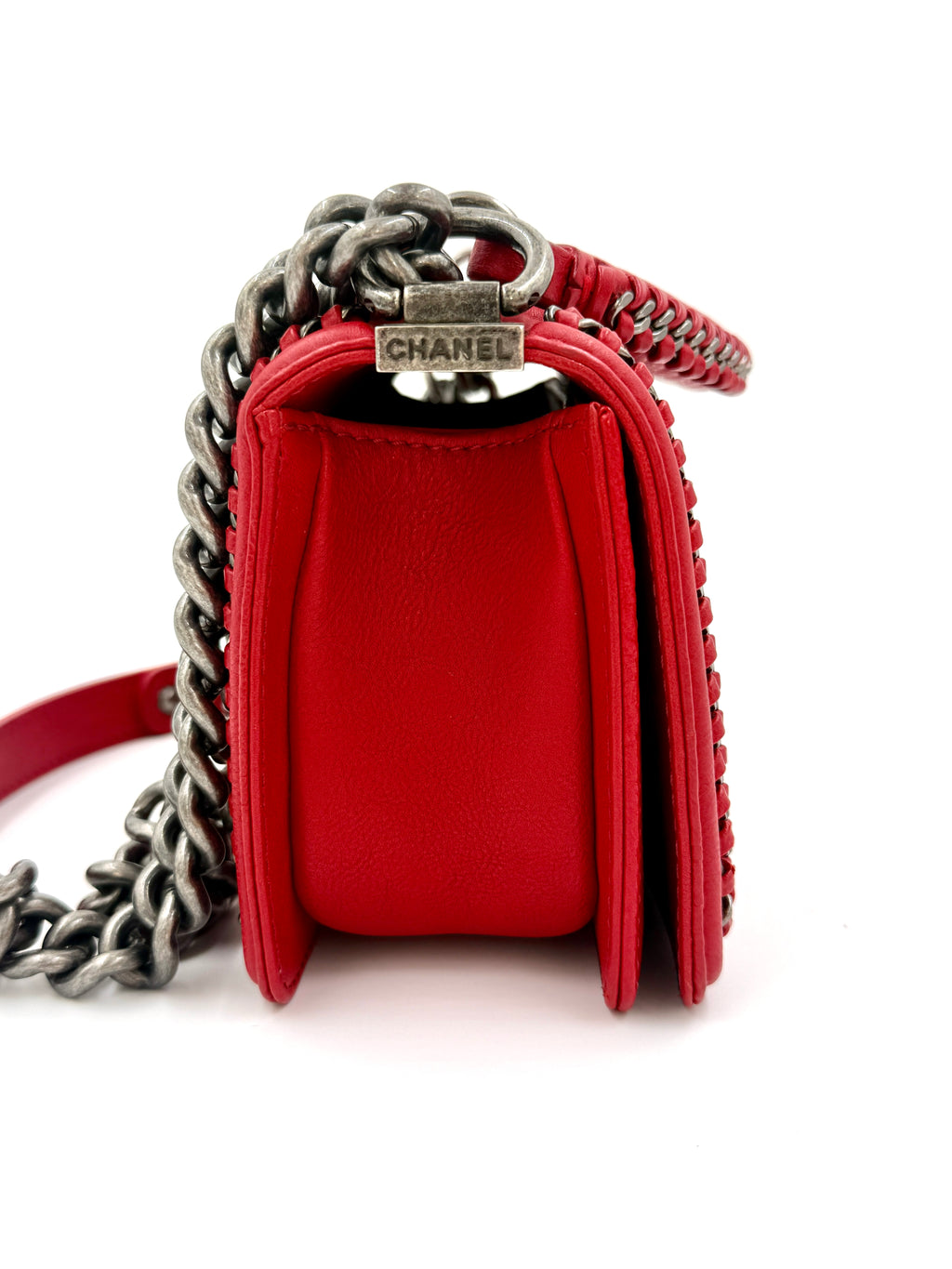 Chanel Boy Bag Small Red Chain Top Handle Lambskin Series 23 2016-2017 - Pre Owned Authentic