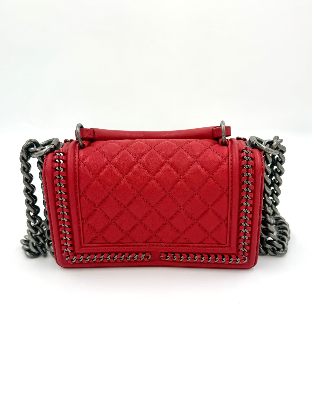 Chanel Boy Bag Small Red Chain Top Handle Lambskin Series 23 2016-2017 - Pre Owned Authentic