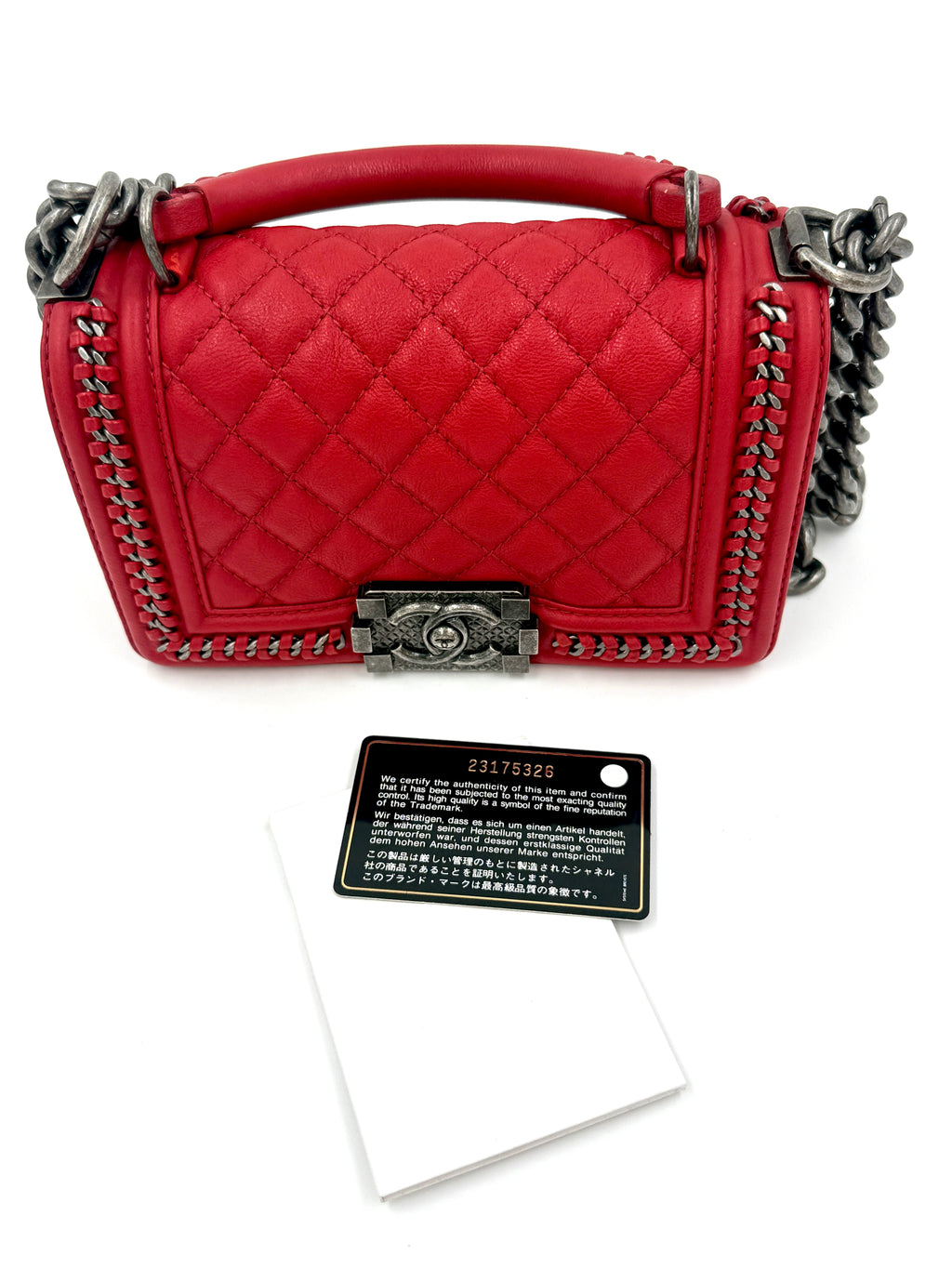 Chanel Boy Bag Small Red Chain Top Handle Lambskin Series 23 2016-2017 - Pre Owned Authentic