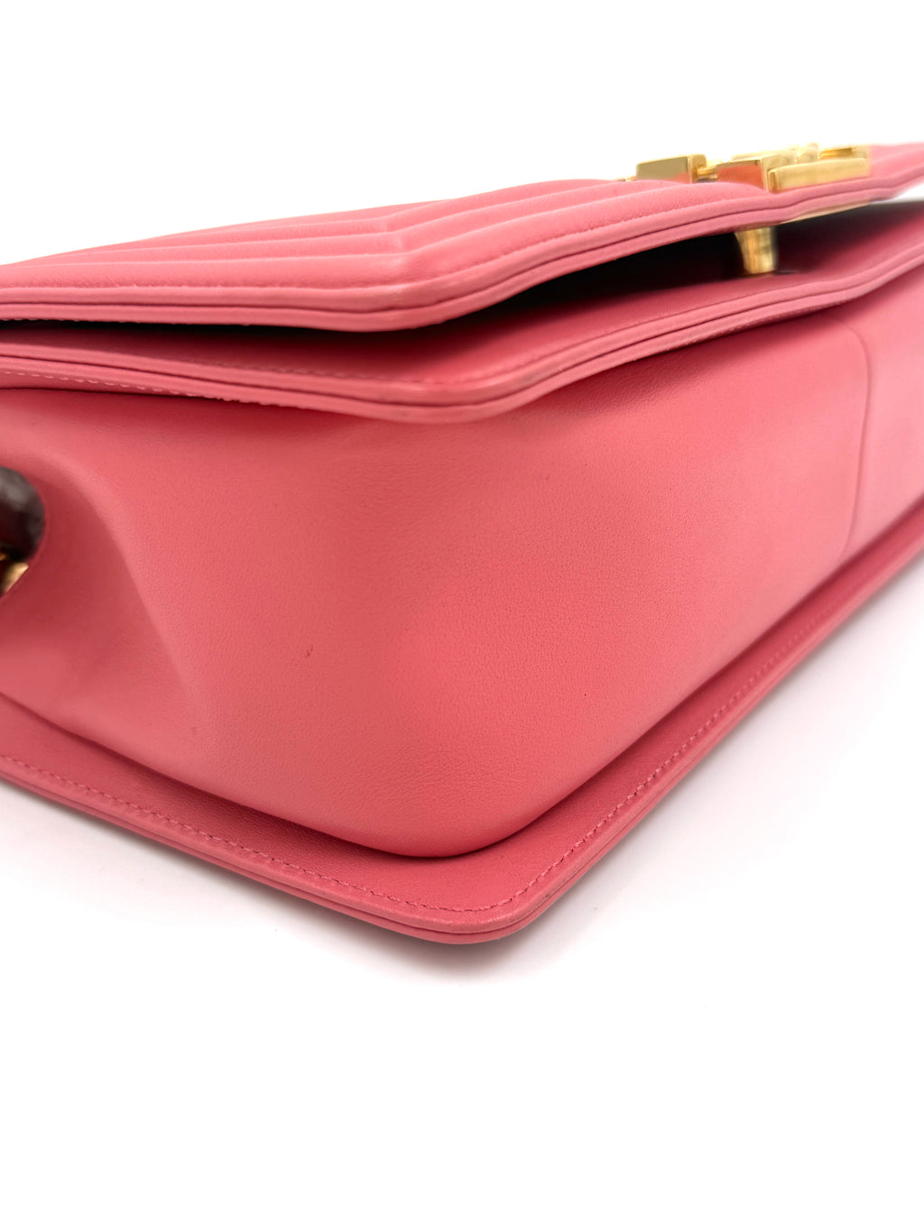 Chanel Coral Pink Chevron Medium Boy Bag Gold Hardware - Pre Owned Authentic