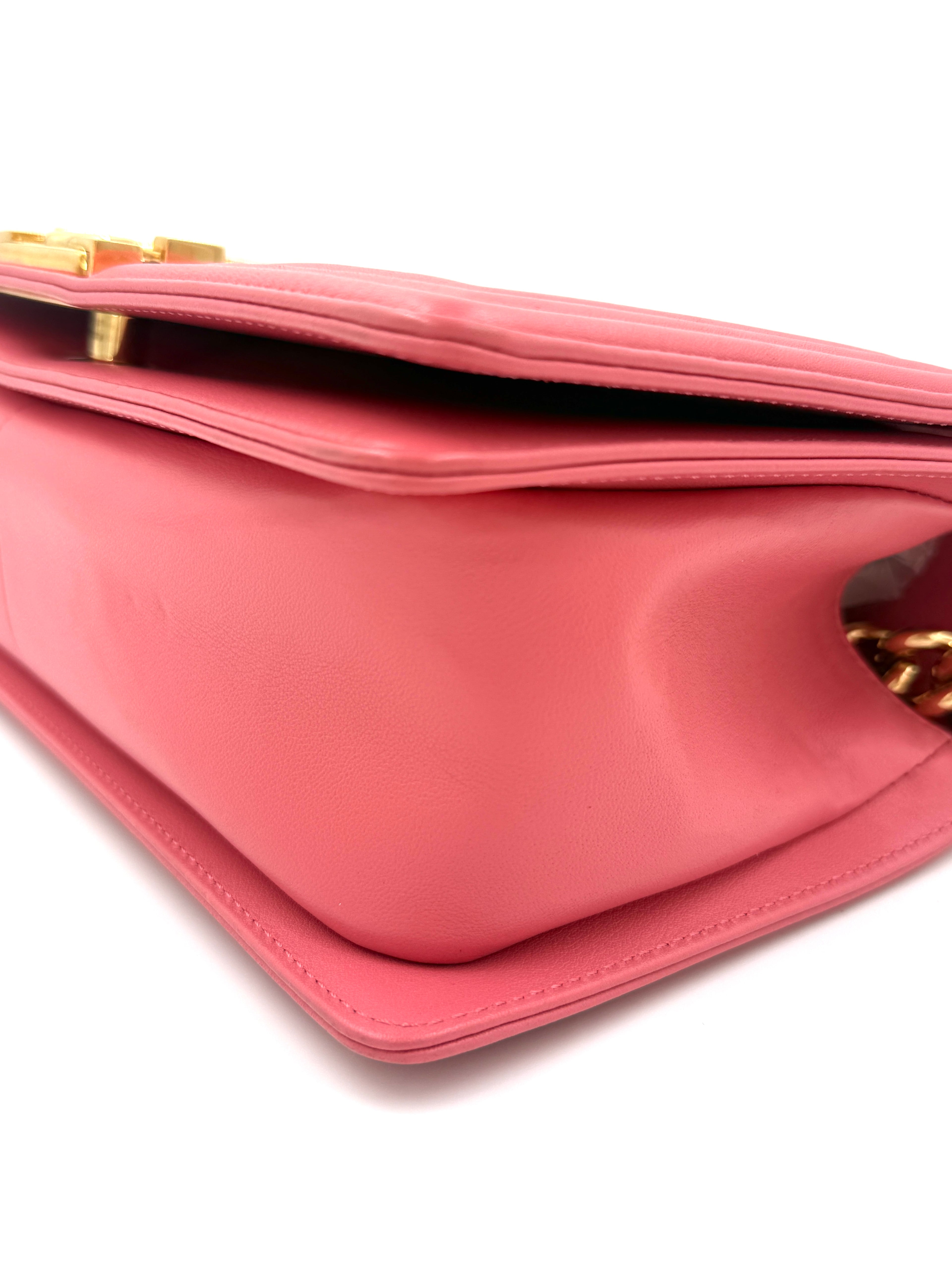 Chanel Coral Pink Chevron Medium Boy Bag Gold Hardware - Pre Owned Authentic