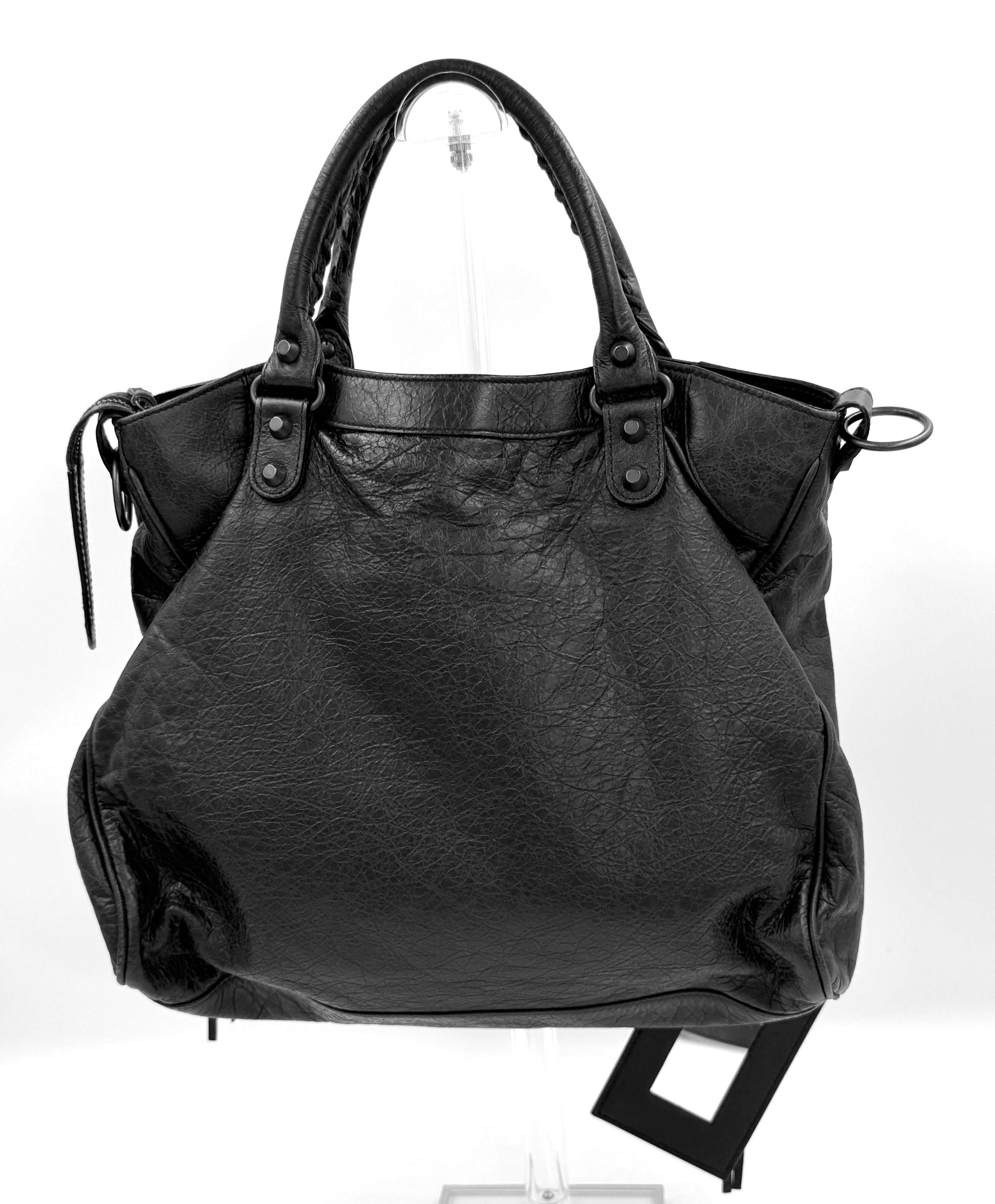 Pre-Owned BALENCIAGA Black Lambskin Leather Motorcycle Velo Bag - Authenticated