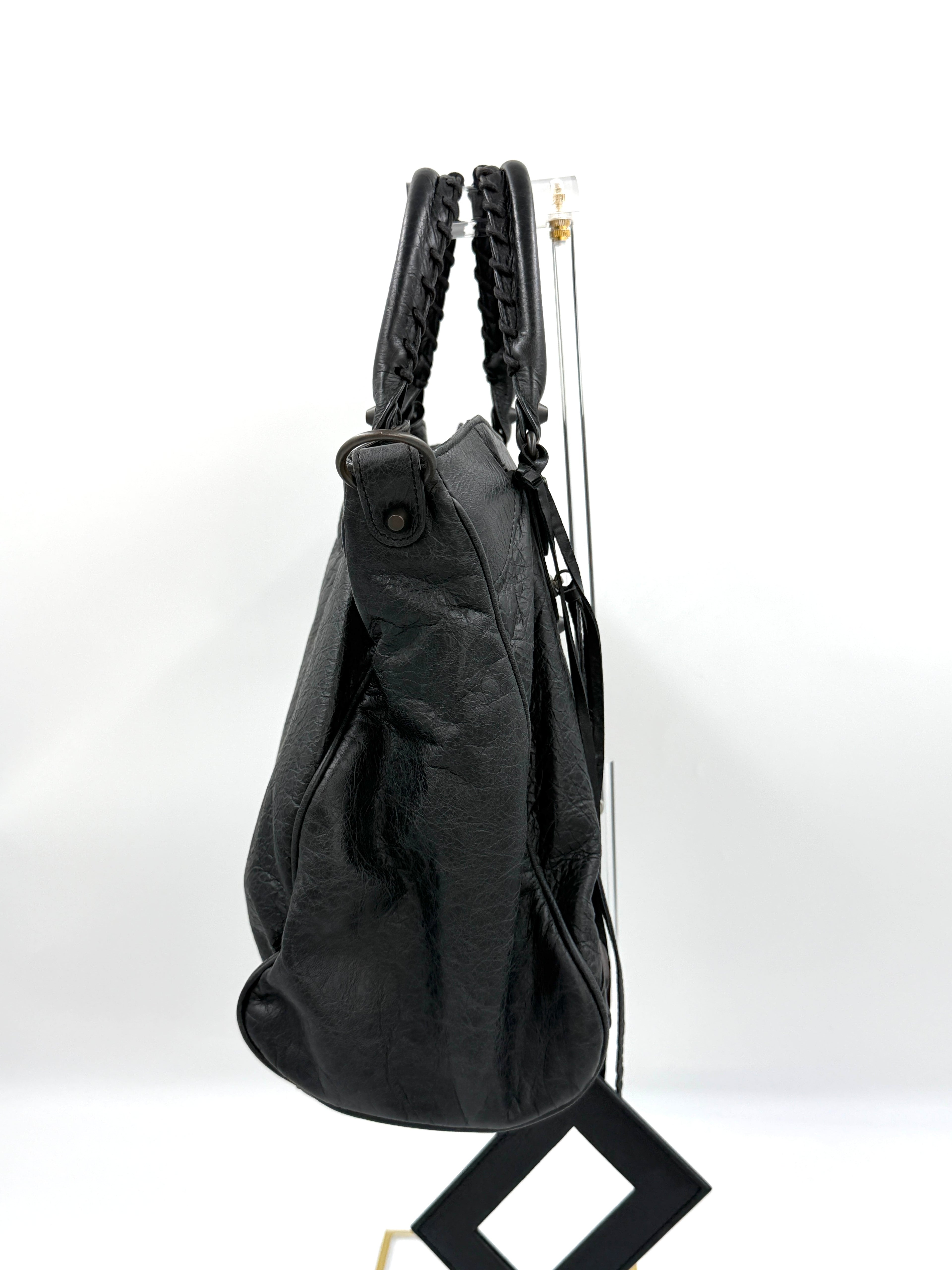 Pre-Owned BALENCIAGA Black Lambskin Leather Motorcycle Velo Bag - Authenticated