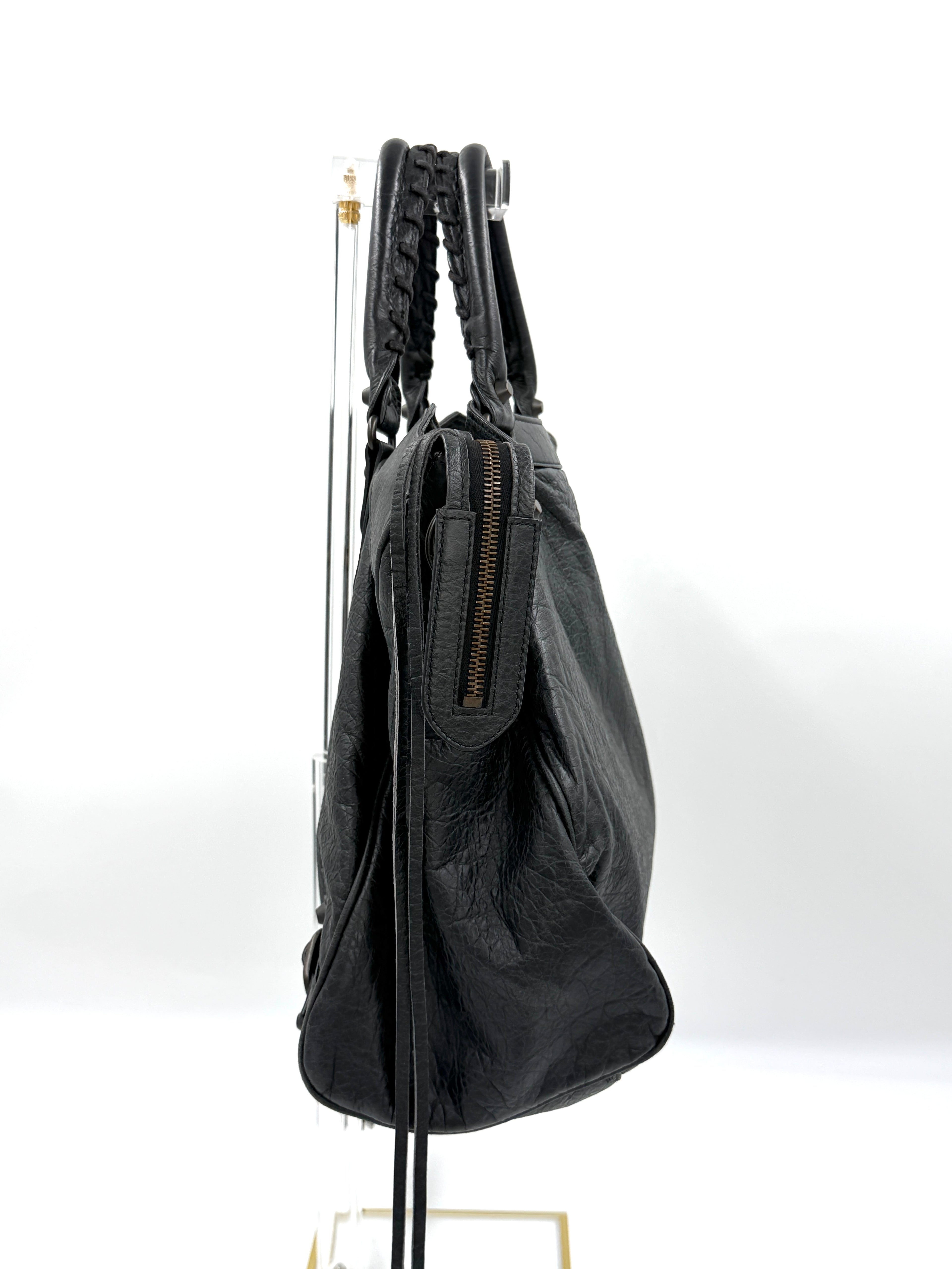 Pre-Owned BALENCIAGA Black Lambskin Leather Motorcycle Velo Bag - Authenticated