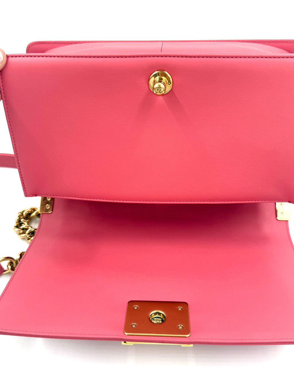 Chanel Coral Pink Chevron Medium Boy Bag Gold Hardware - Pre Owned Authentic