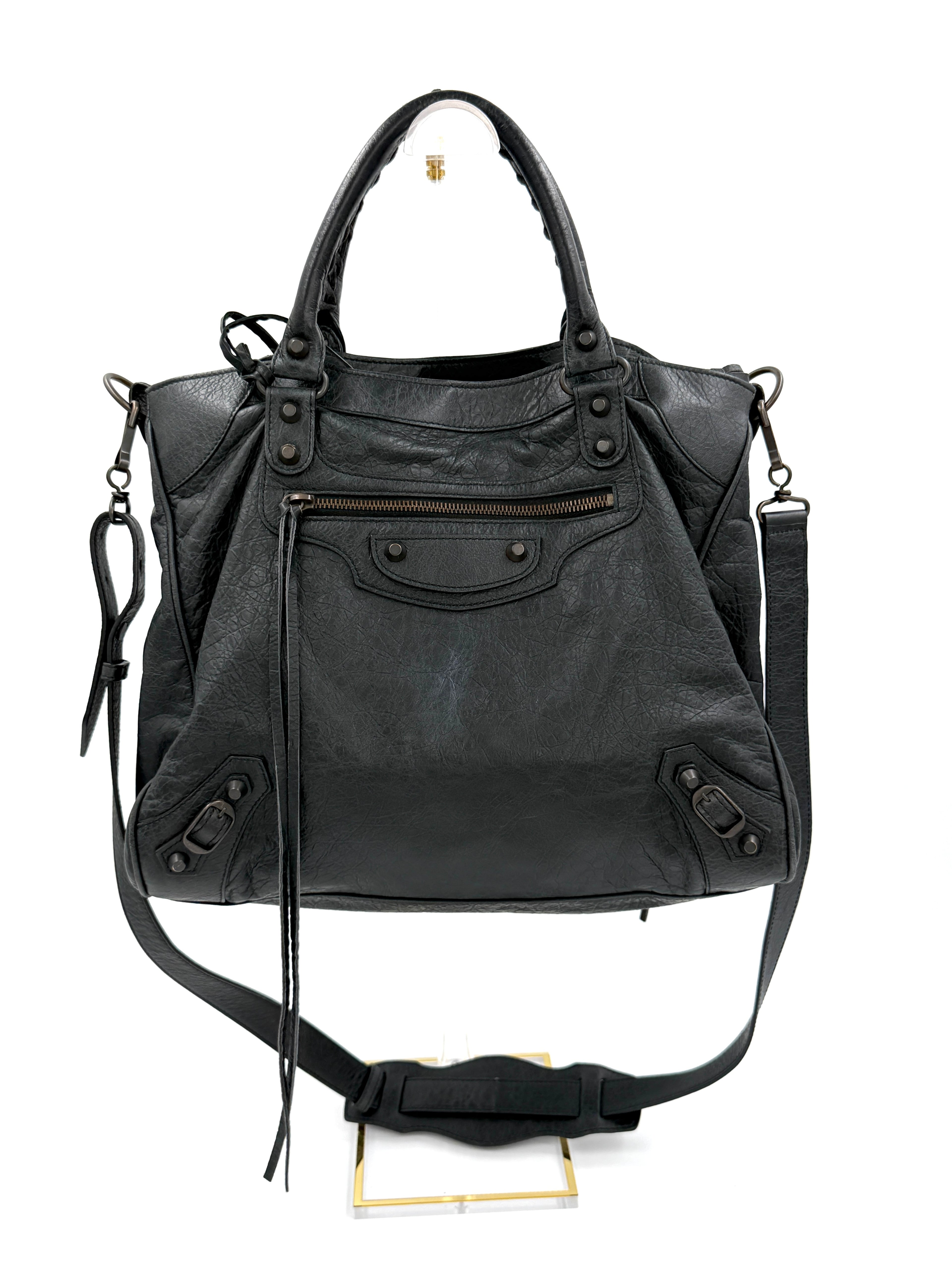 Pre-Owned BALENCIAGA Black Lambskin Leather Motorcycle Velo Bag - Authenticated