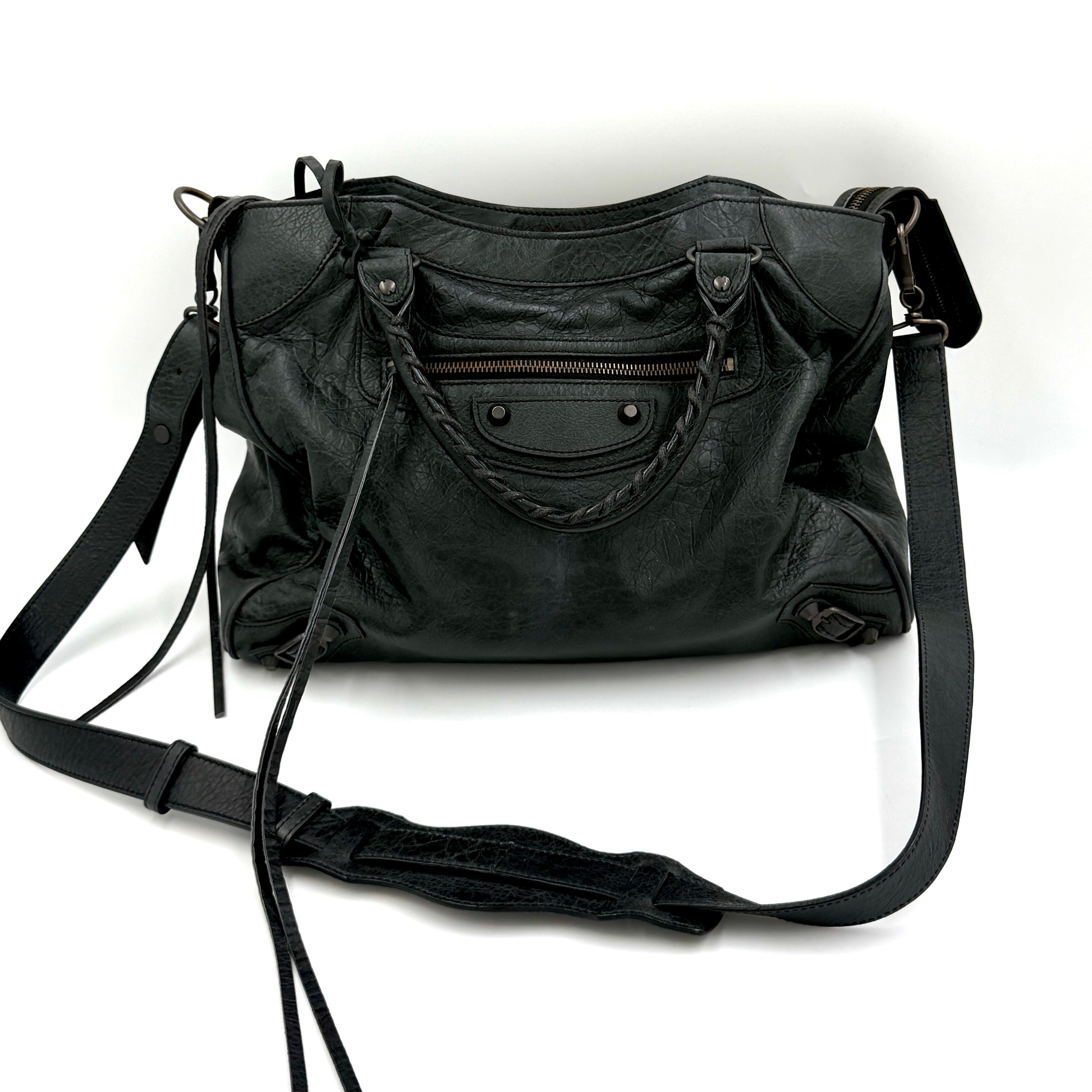 Pre-Owned BALENCIAGA Black Lambskin Leather Motorcycle Velo Bag - Authenticated