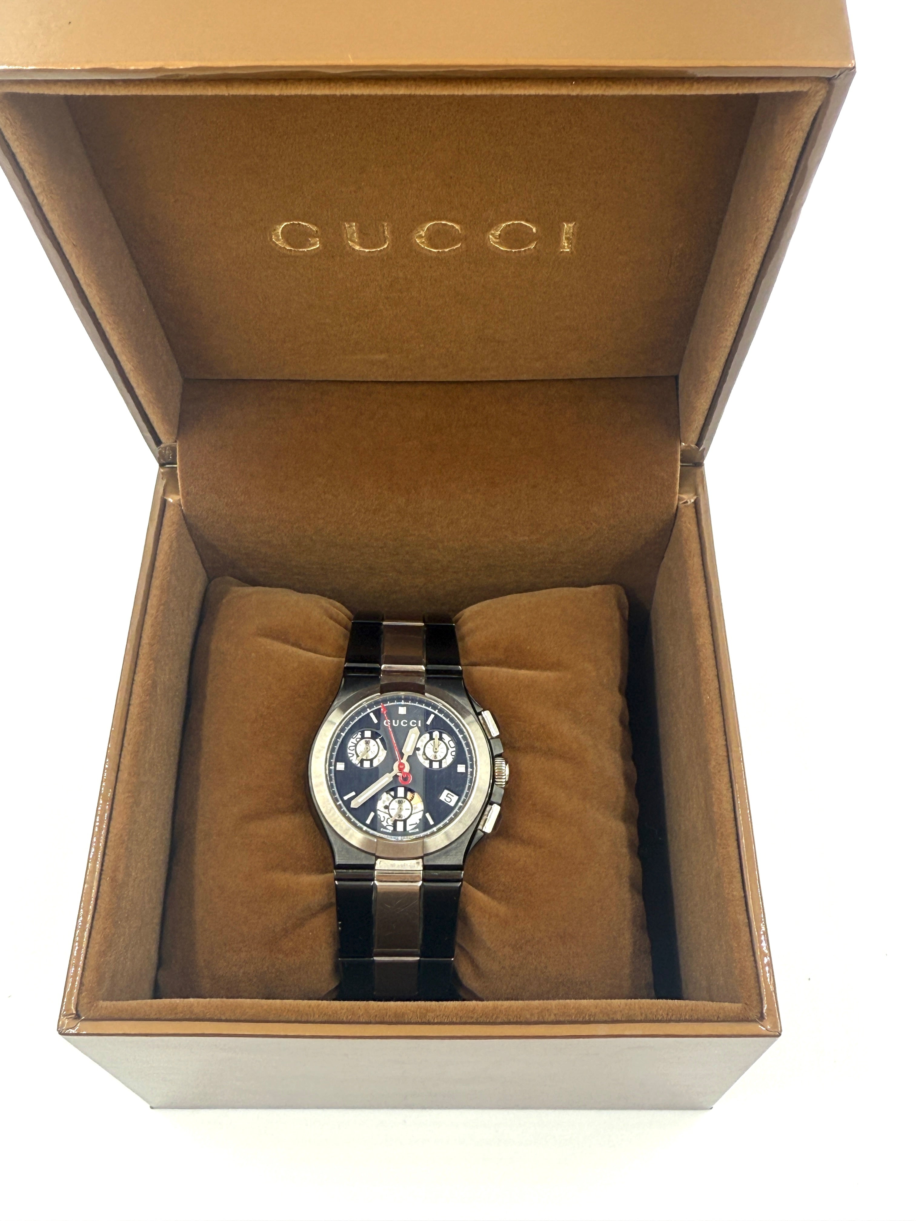 Gucci Chrono Watch, Titanium Case, Titanium Bracelet, Battery Powered Swiss Quartz Movement - Pre Owned Authentic
