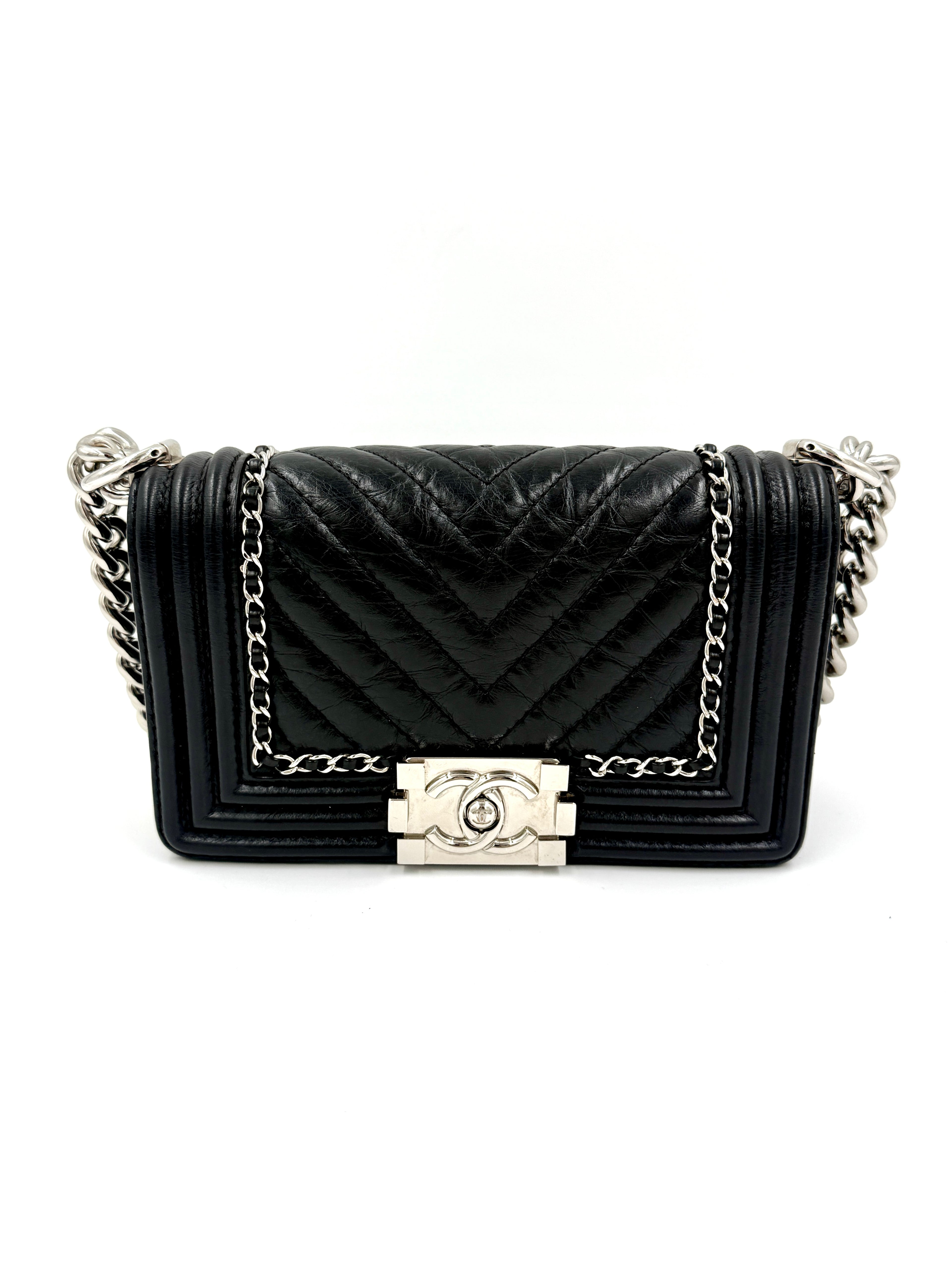 Chanel Jacket Boy Flap Bag Black Crinkled Calfskin  - Pre Owned Authentic