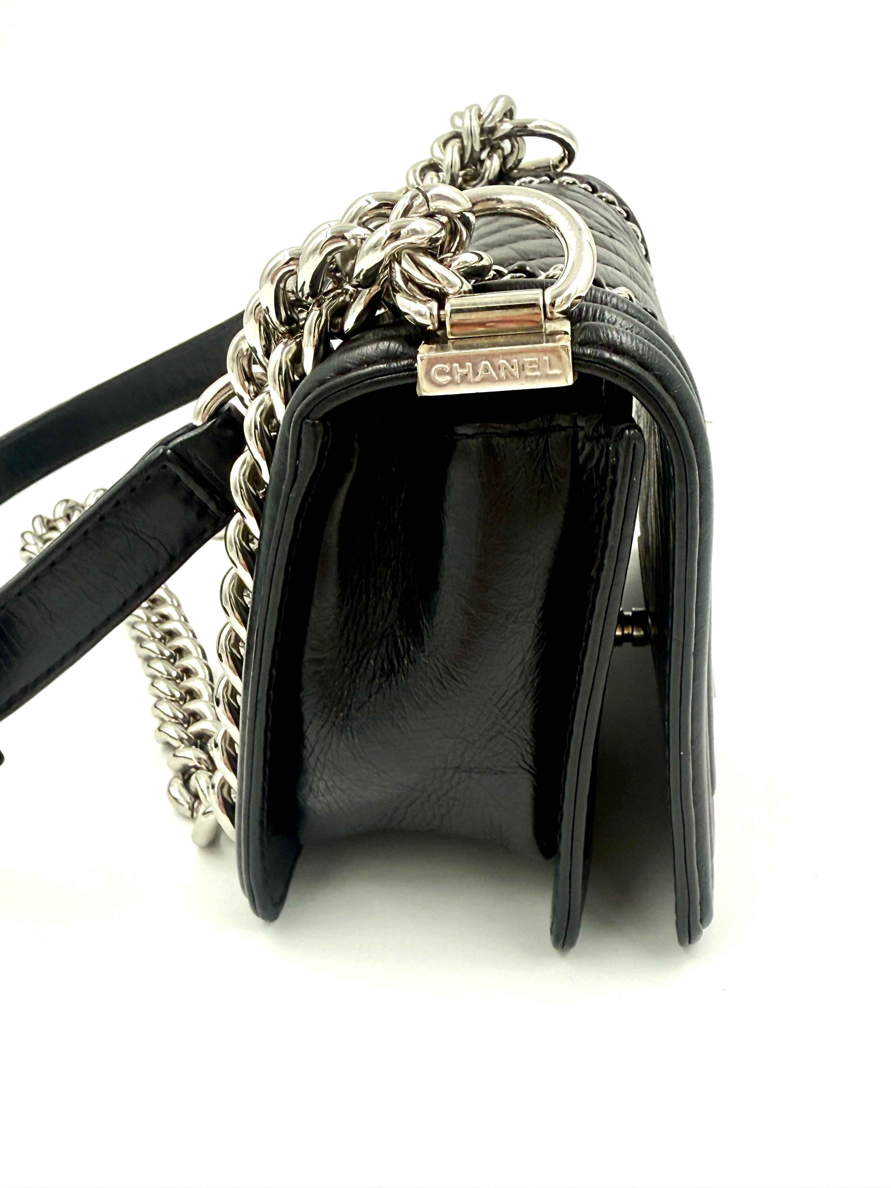 Chanel Jacket Boy Flap Bag Black Crinkled Calfskin  - Pre Owned Authentic