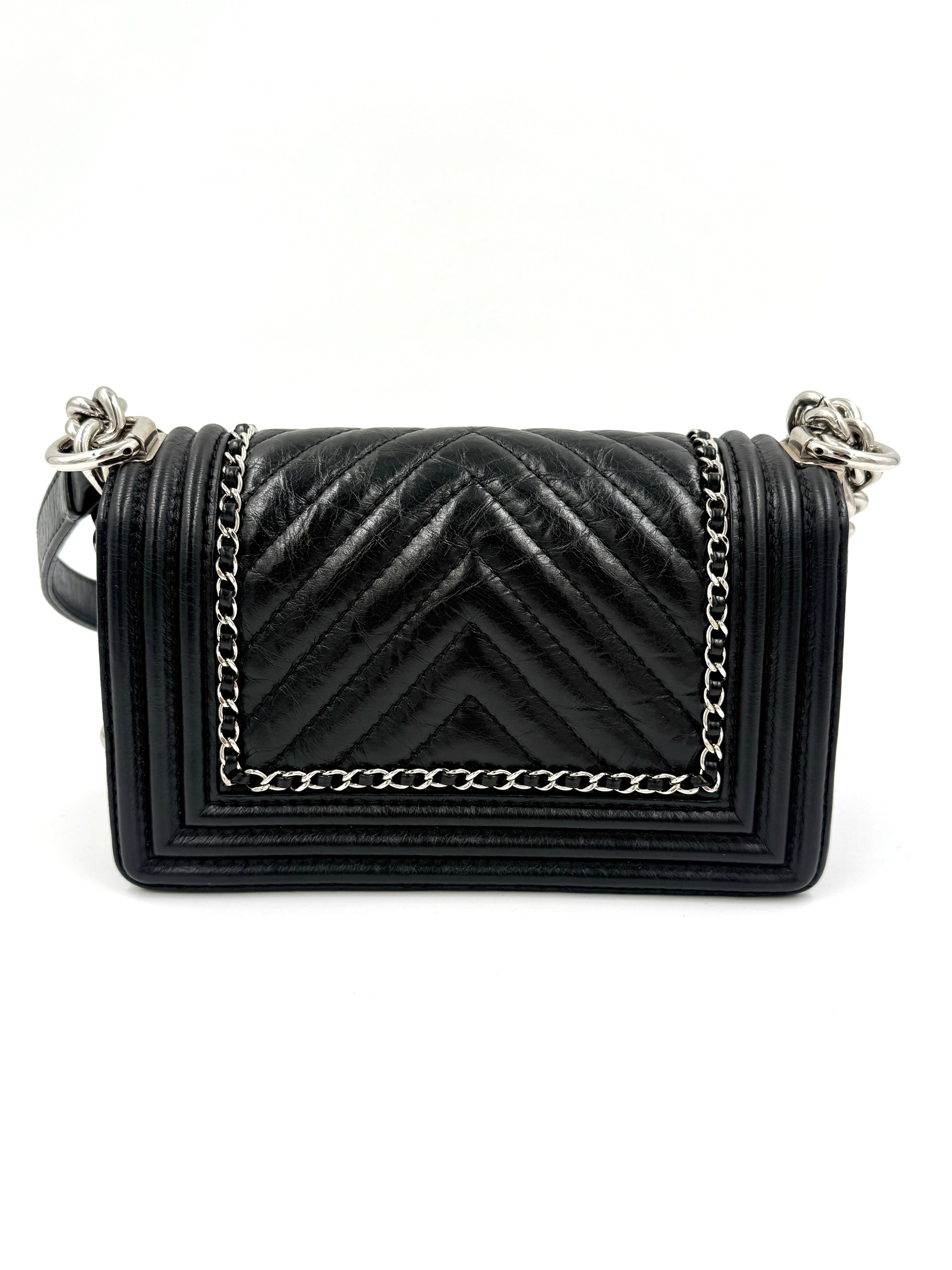 Chanel Jacket Boy Flap Bag Black Crinkled Calfskin  - Pre Owned Authentic