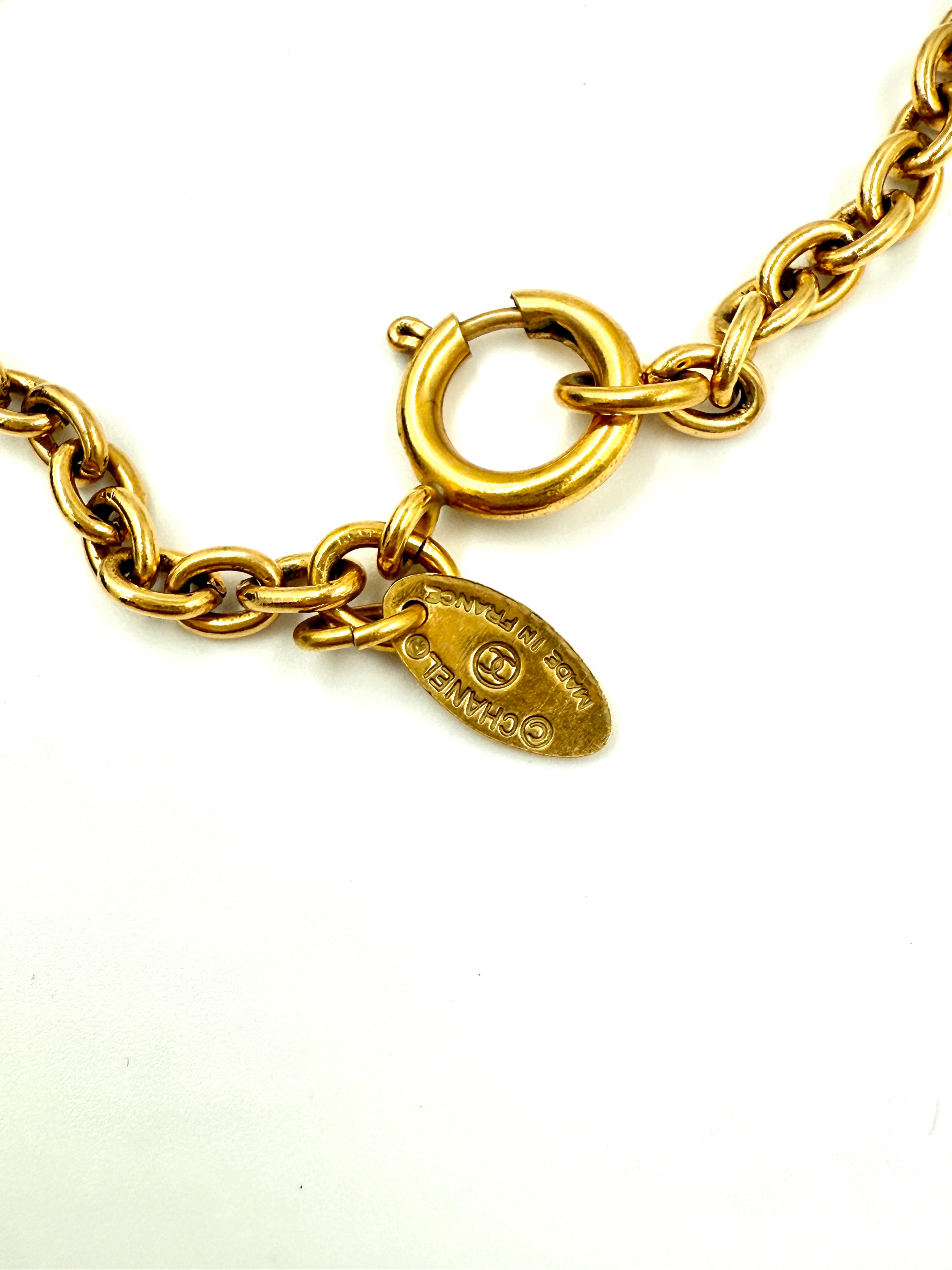 Chanel Vintage Quilted CC Pendant Necklace - Gold Tone - Pre Owned Authentic
