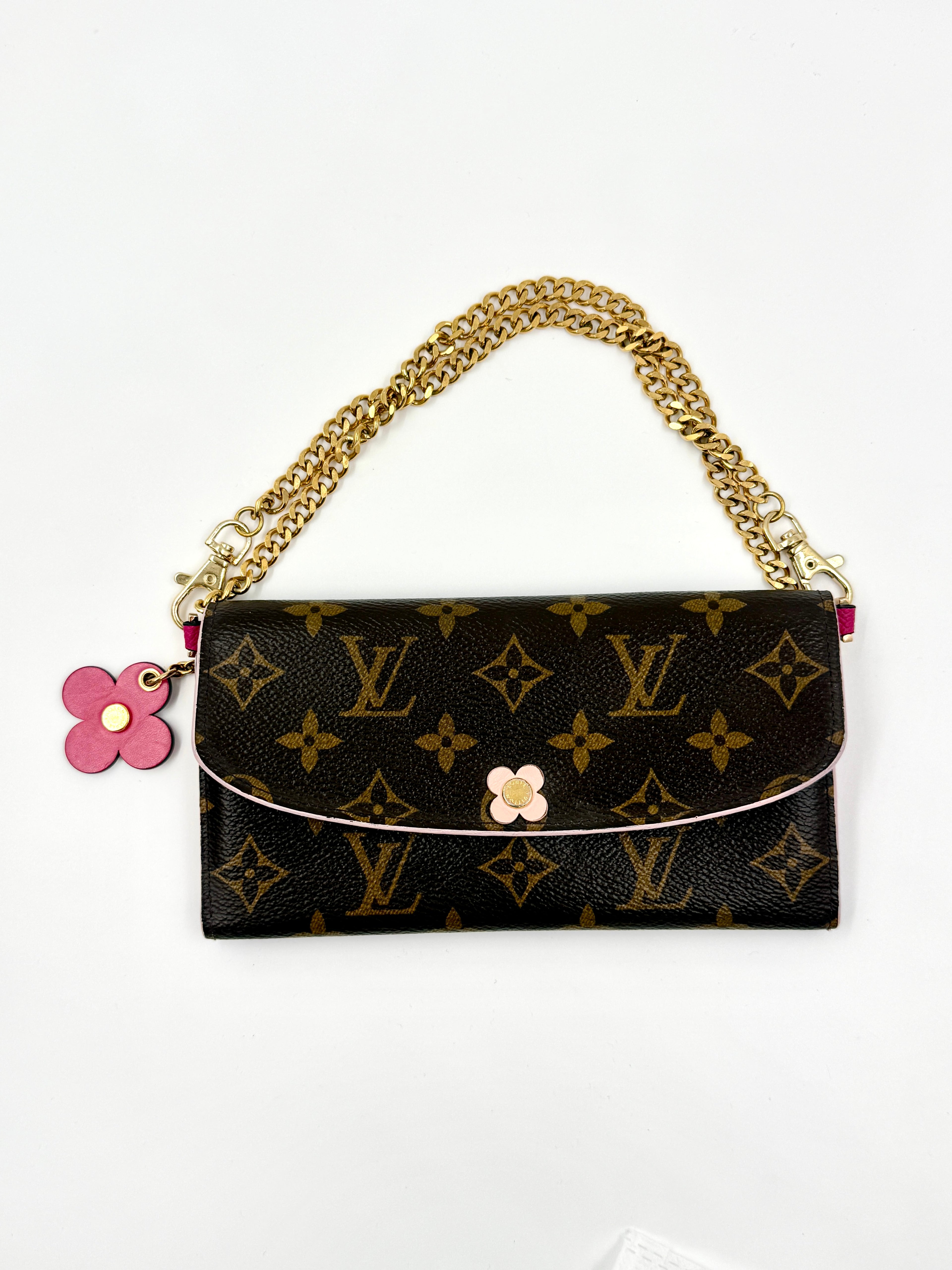 LOUIS VUITTON  Monogram Bloom Flower Emilie Wallet with Added Chain and Insert Pre Owned Authentic