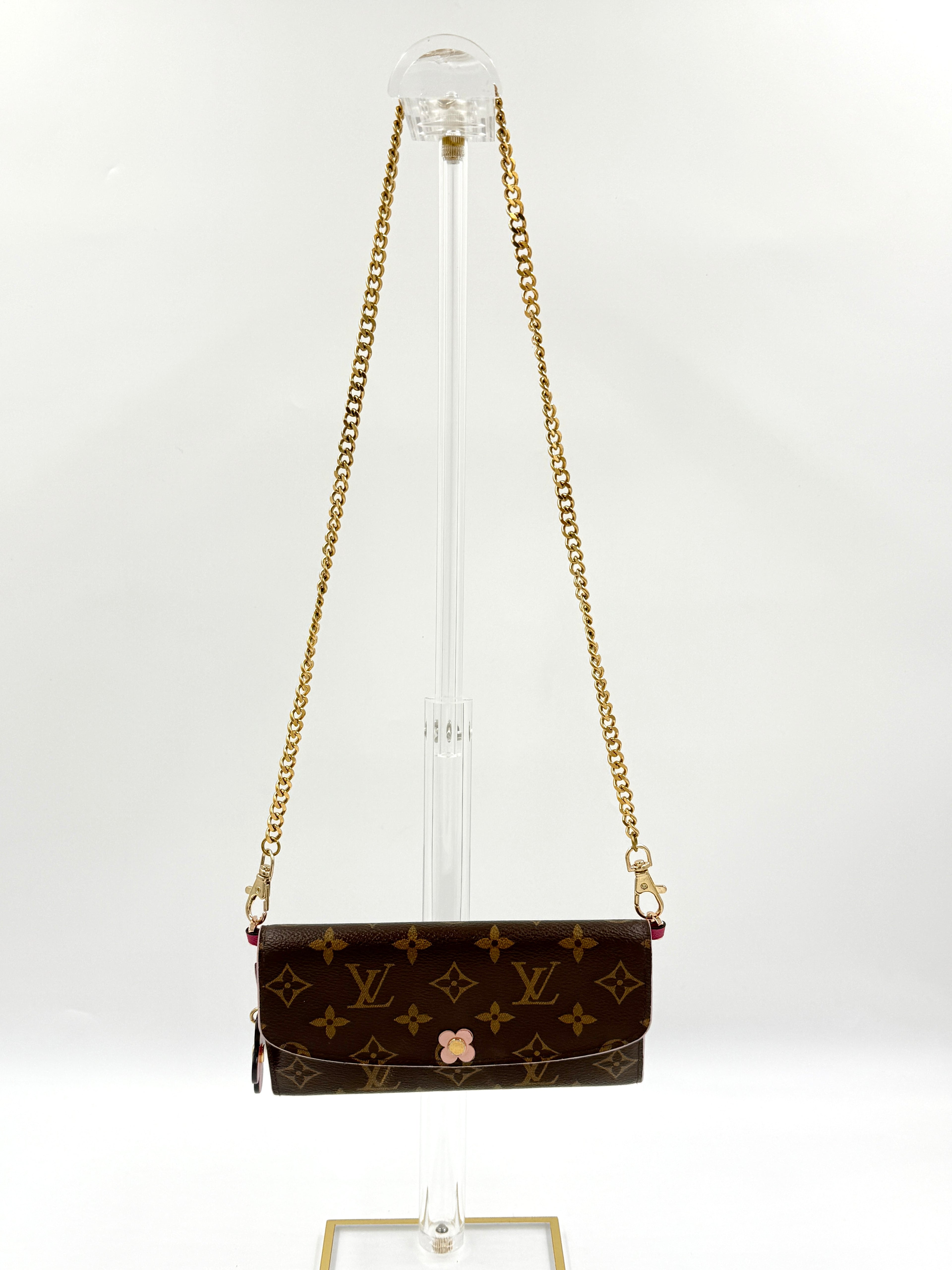 LOUIS VUITTON  Monogram Bloom Flower Emilie Wallet with Added Chain and Insert Pre Owned Authentic