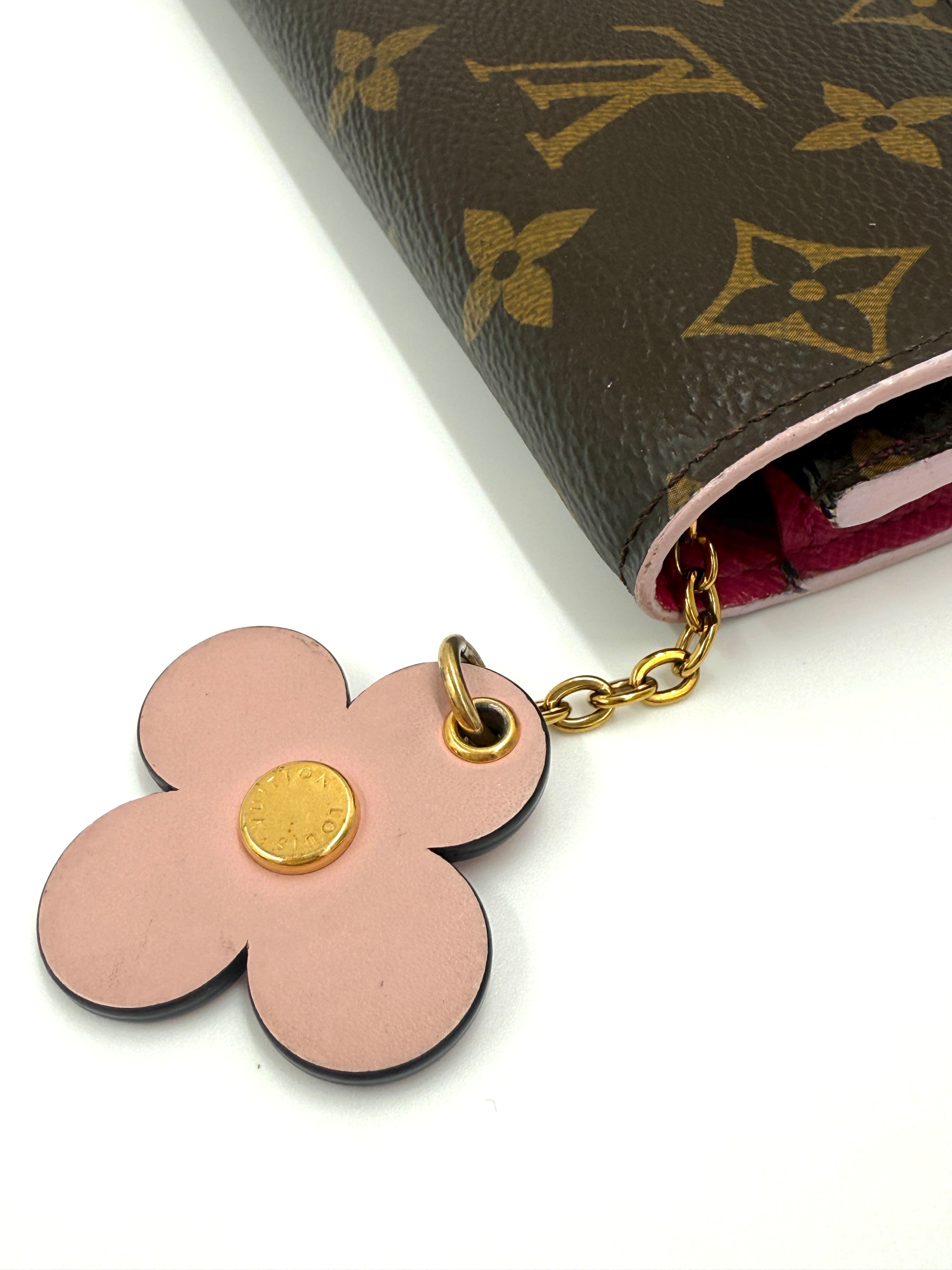 LOUIS VUITTON  Monogram Bloom Flower Emilie Wallet with Added Chain and Insert Pre Owned Authentic
