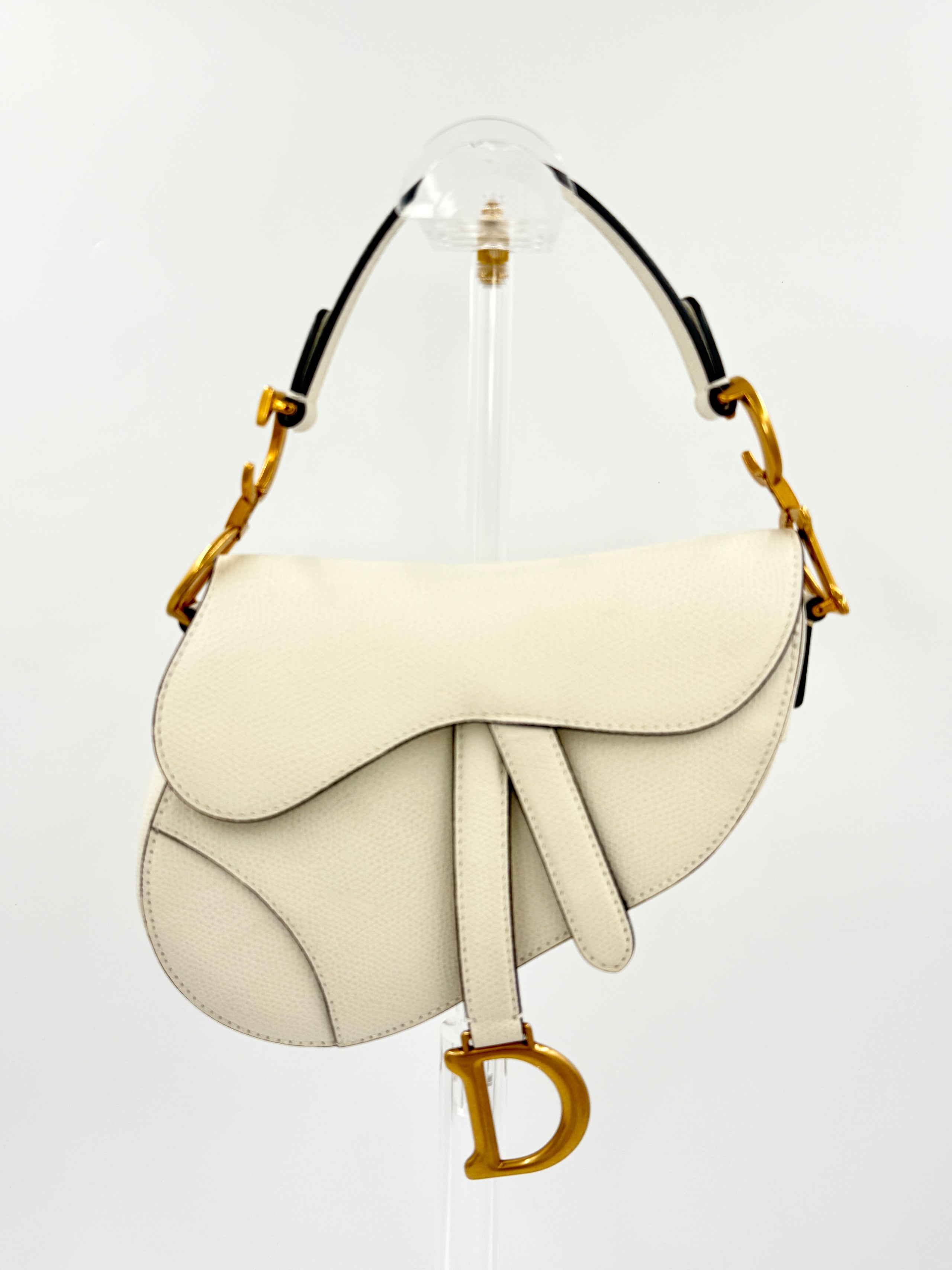 Christian Dior Mini Saddle Bag - Ivory with Brushed Gold Hardware - Pre Owned Authentic