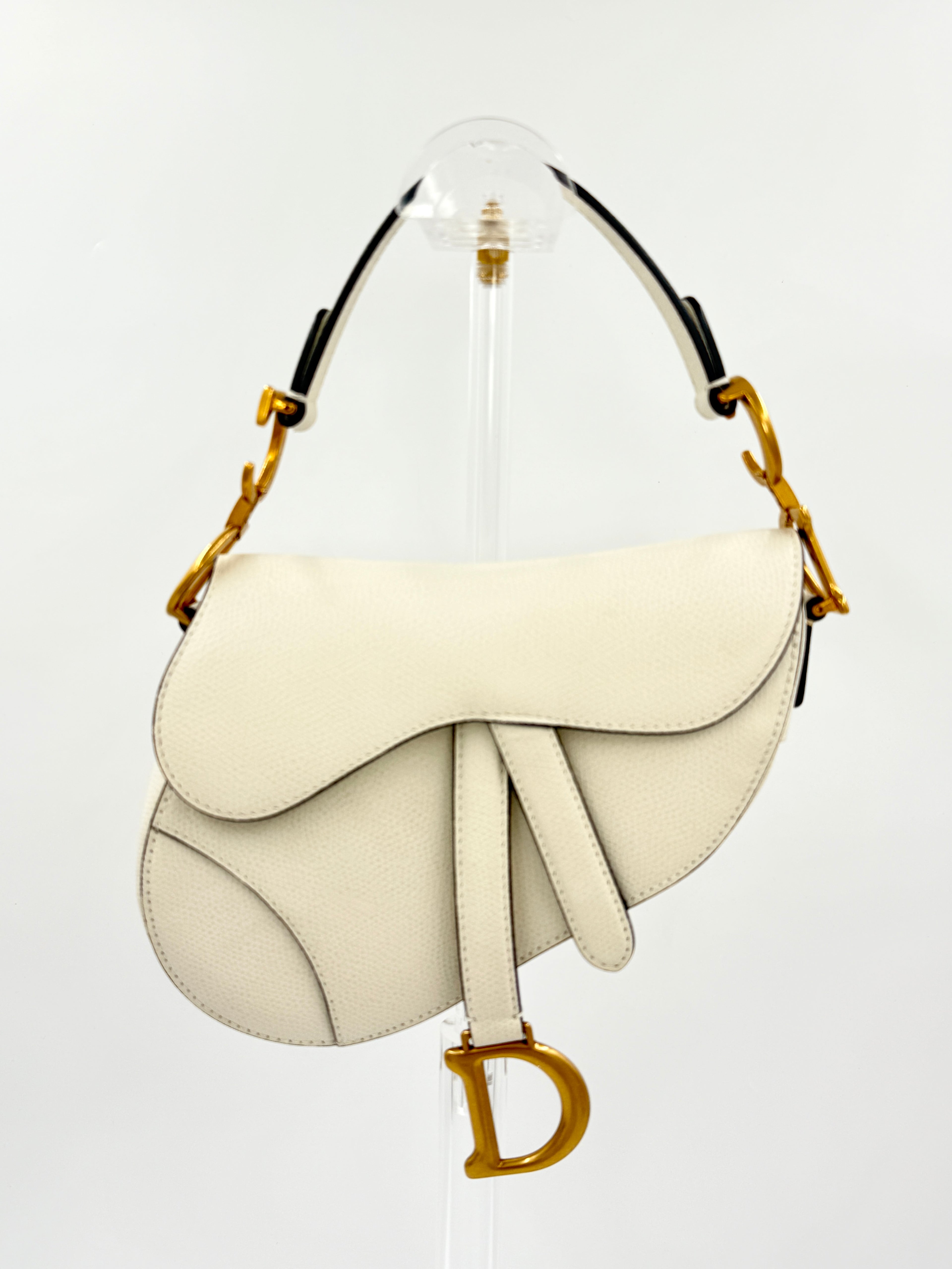 Christian Dior Mini Saddle Bag - Ivory with Brushed Gold Hardware - Pre Owned Authentic