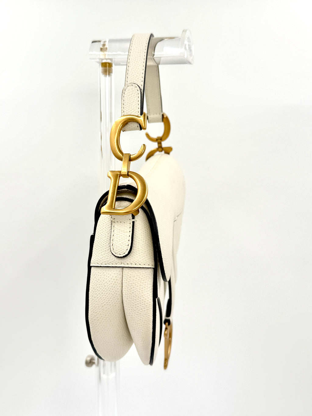 Christian Dior Mini Saddle Bag - Ivory with Brushed Gold Hardware - Pre Owned Authentic