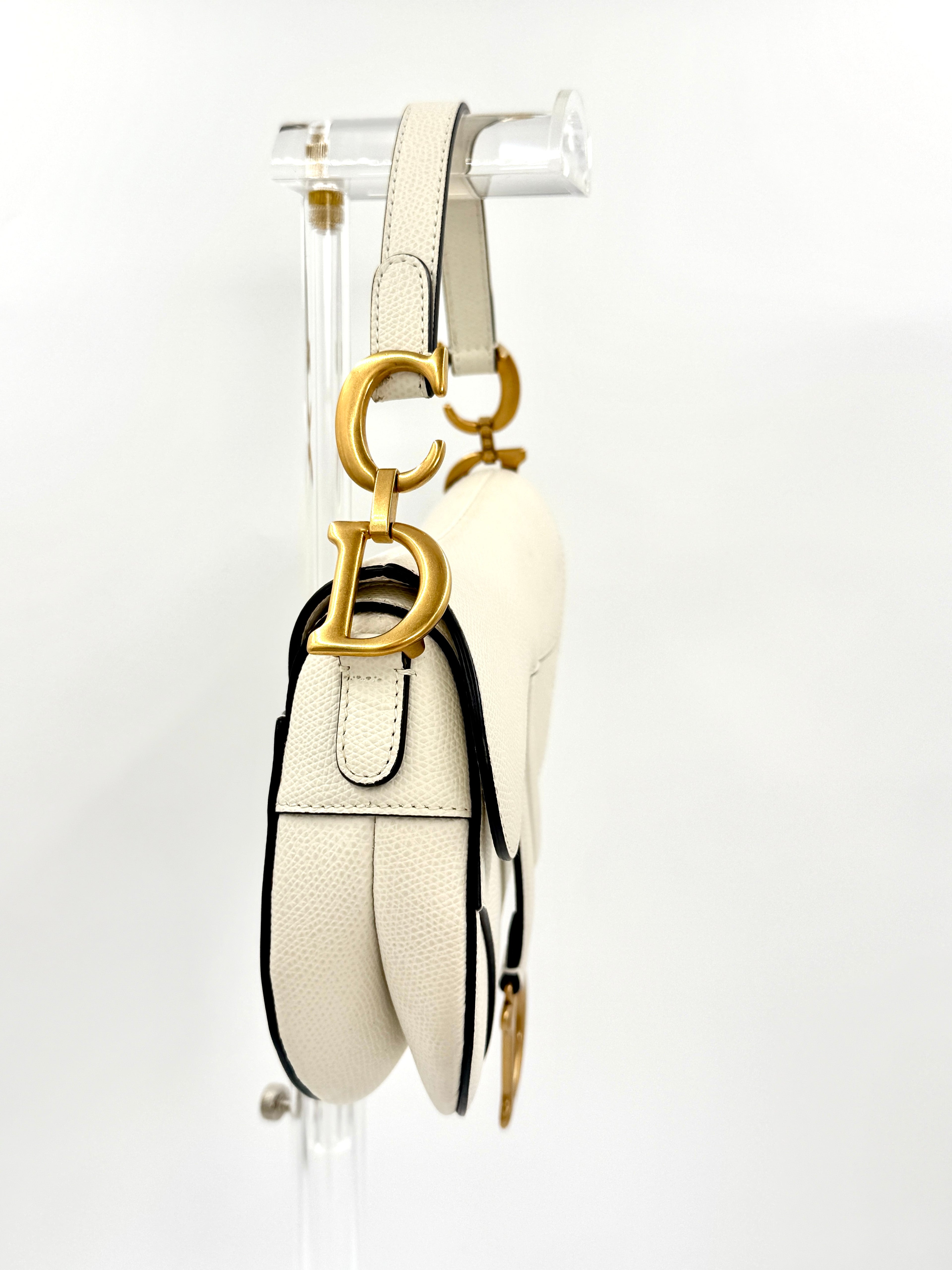 Christian Dior Mini Saddle Bag - Ivory with Brushed Gold Hardware - Pre Owned Authentic