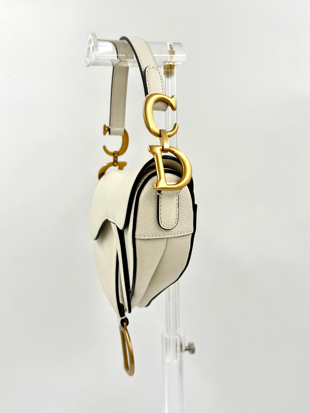 Christian Dior Mini Saddle Bag - Ivory with Brushed Gold Hardware - Pre Owned Authentic