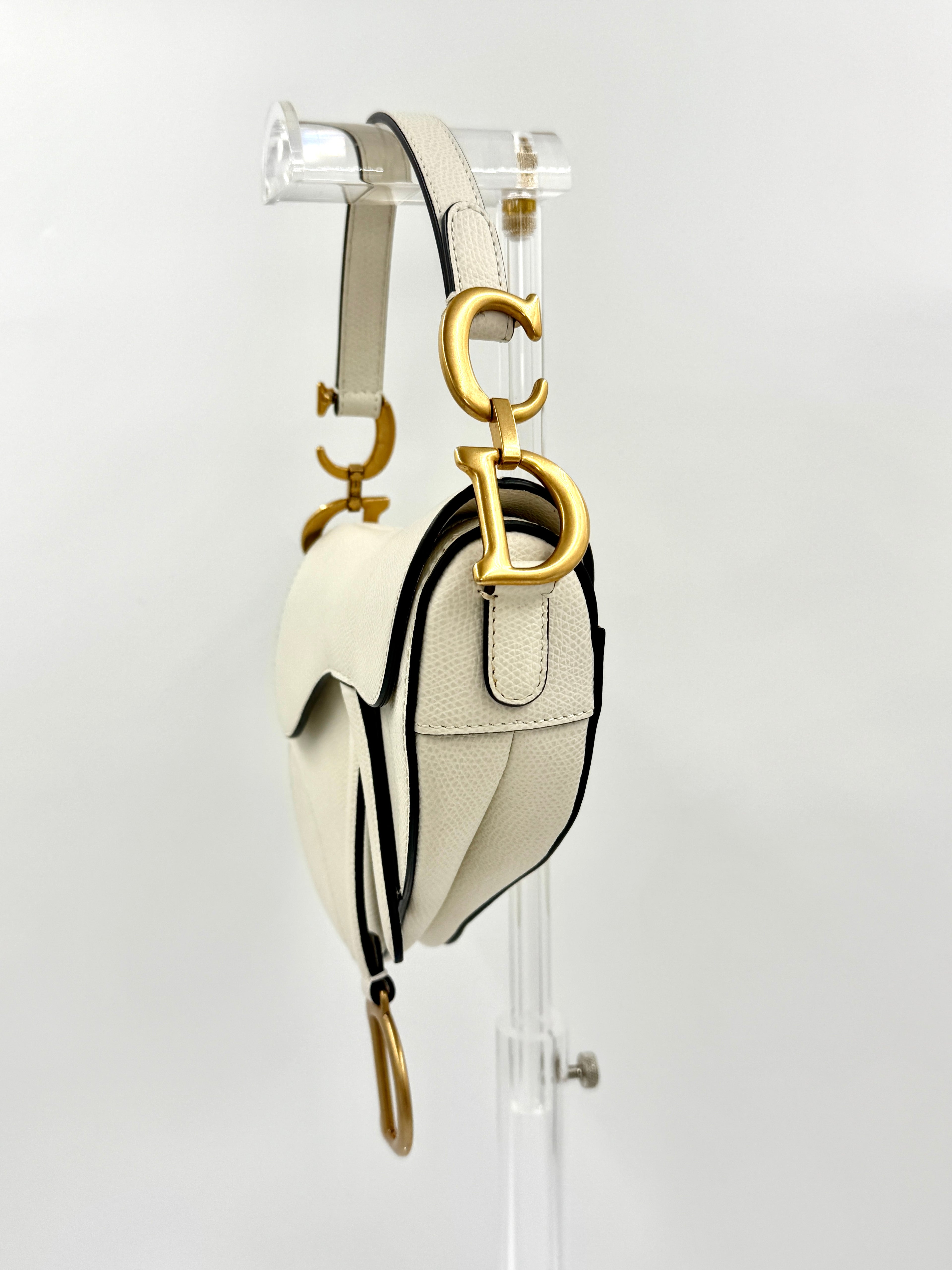 Christian Dior Mini Saddle Bag - Ivory with Brushed Gold Hardware - Pre Owned Authentic