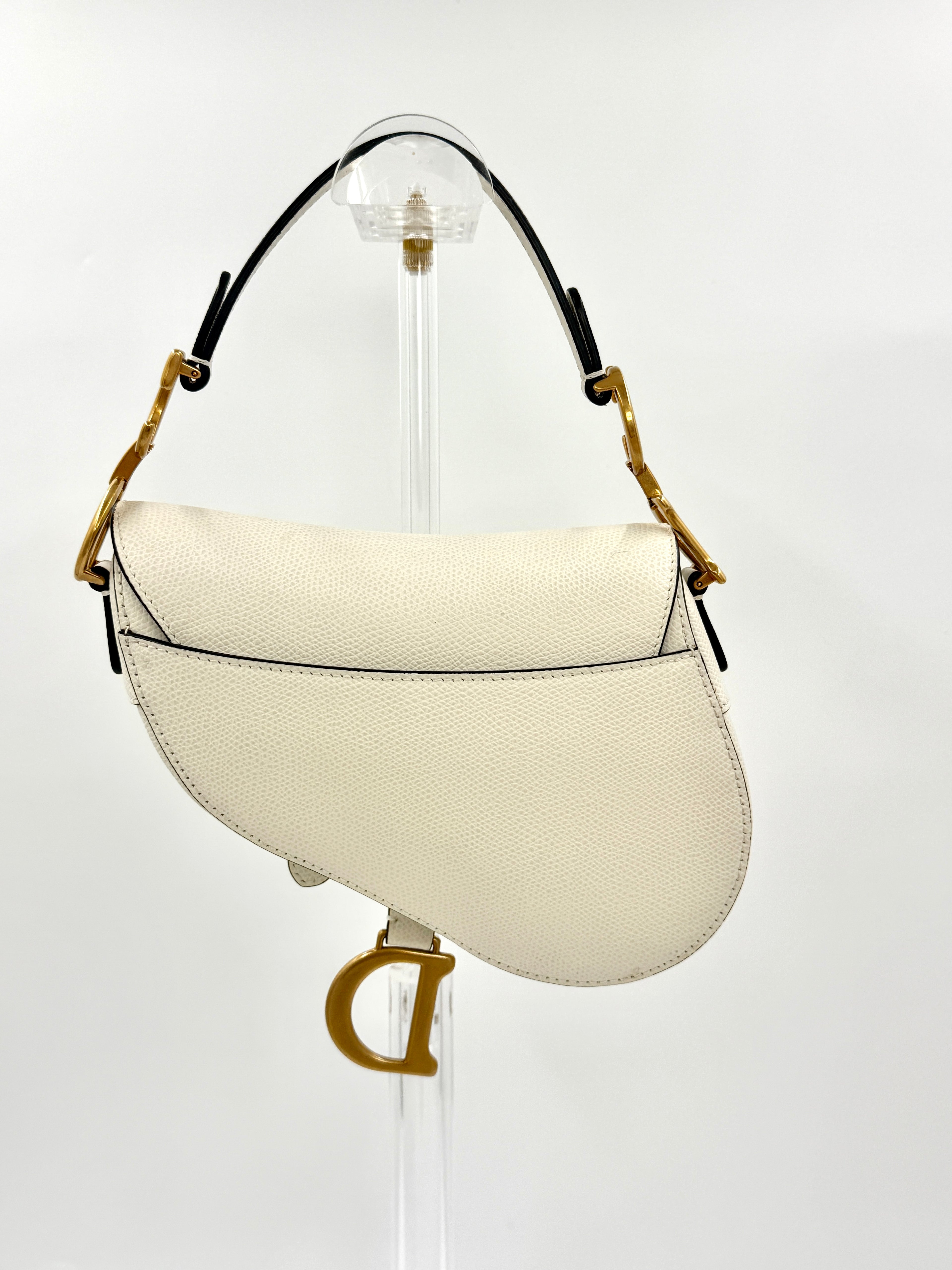Christian Dior Mini Saddle Bag - Ivory with Brushed Gold Hardware - Pre Owned Authentic