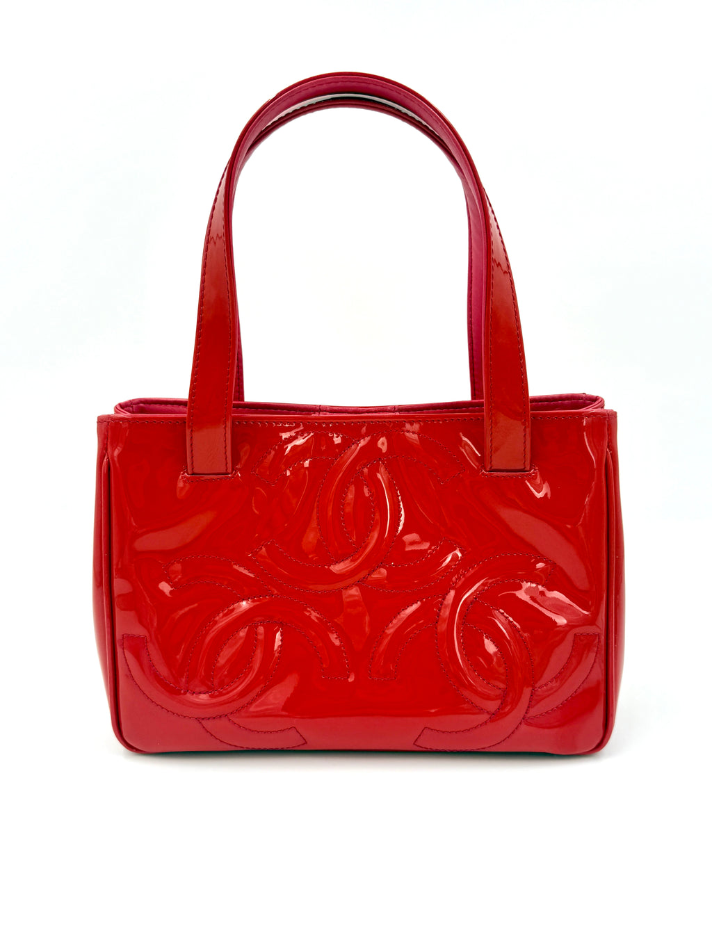 Chanel Vintage Triple C Red Patent Leather Tote 2004-2005 Collection by Karl Lagerfeld - Pre Owned Authentic