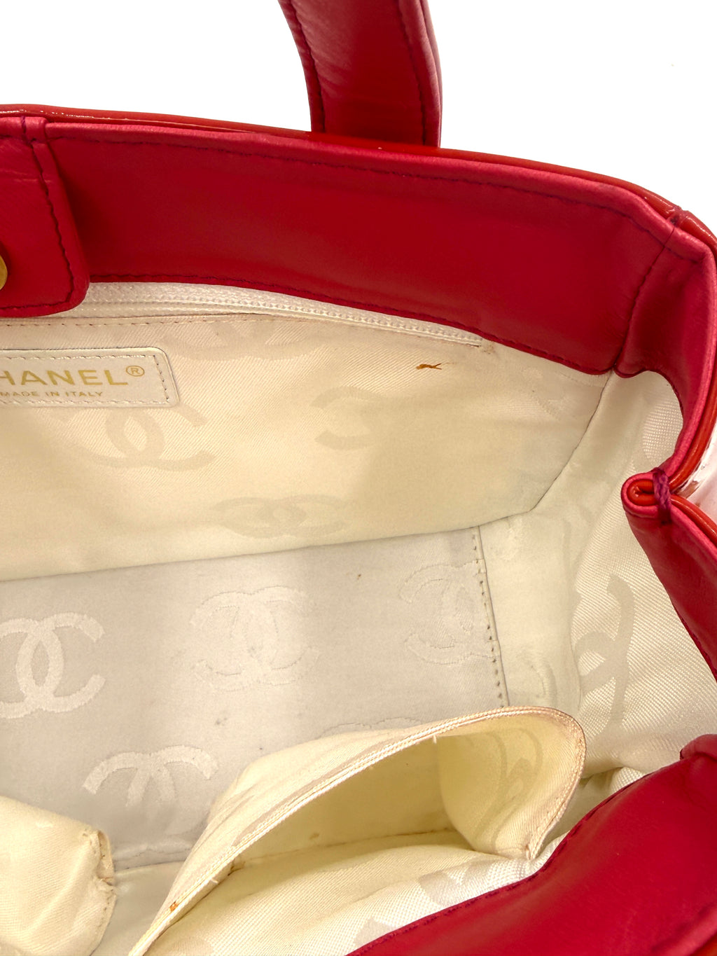 Chanel Vintage Triple C Red Patent Leather Tote 2004-2005 Collection by Karl Lagerfeld - Pre Owned Authentic