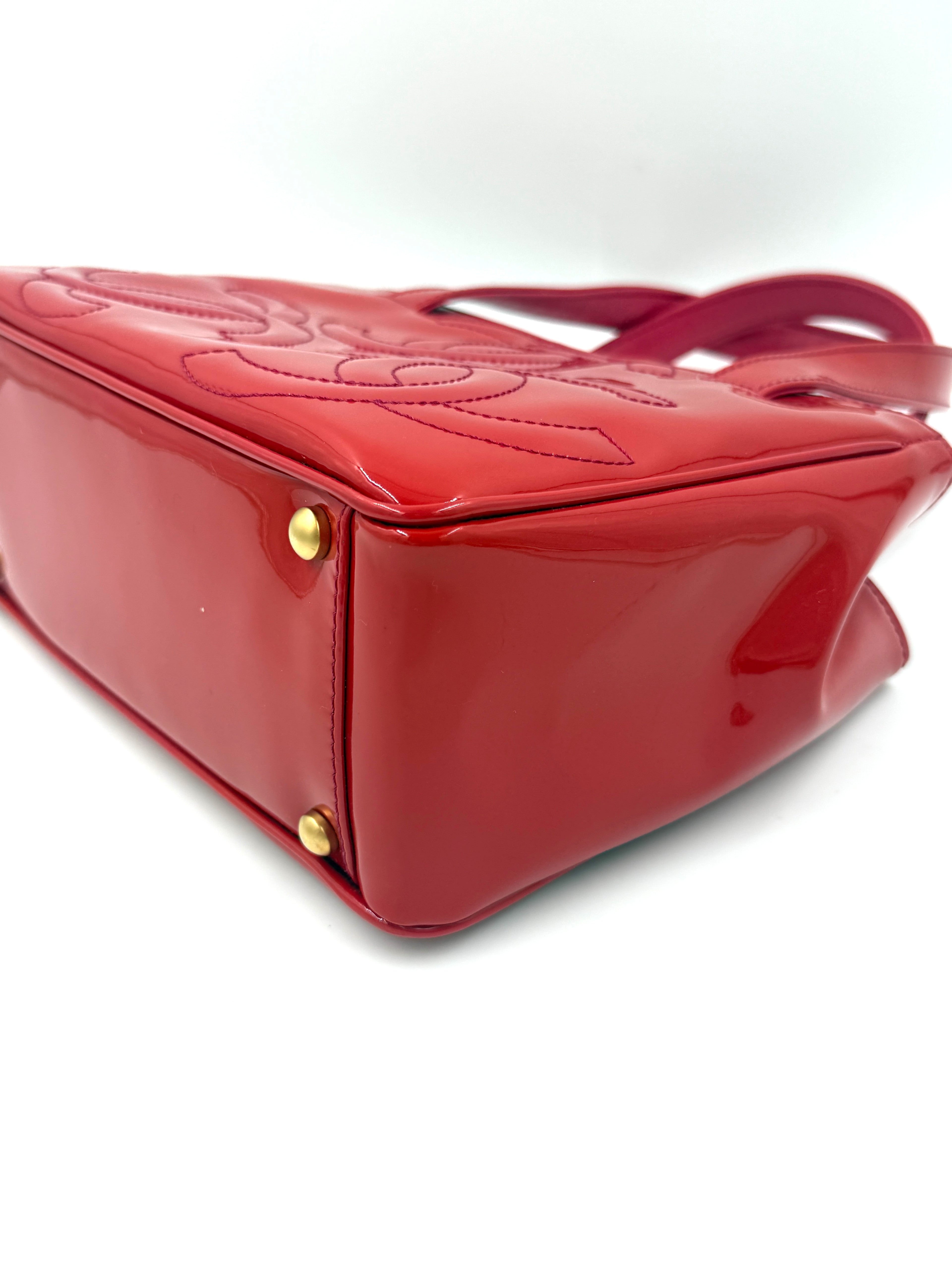 Chanel Vintage Triple C Red Patent Leather Tote 2004-2005 Collection by Karl Lagerfeld - Pre Owned Authentic