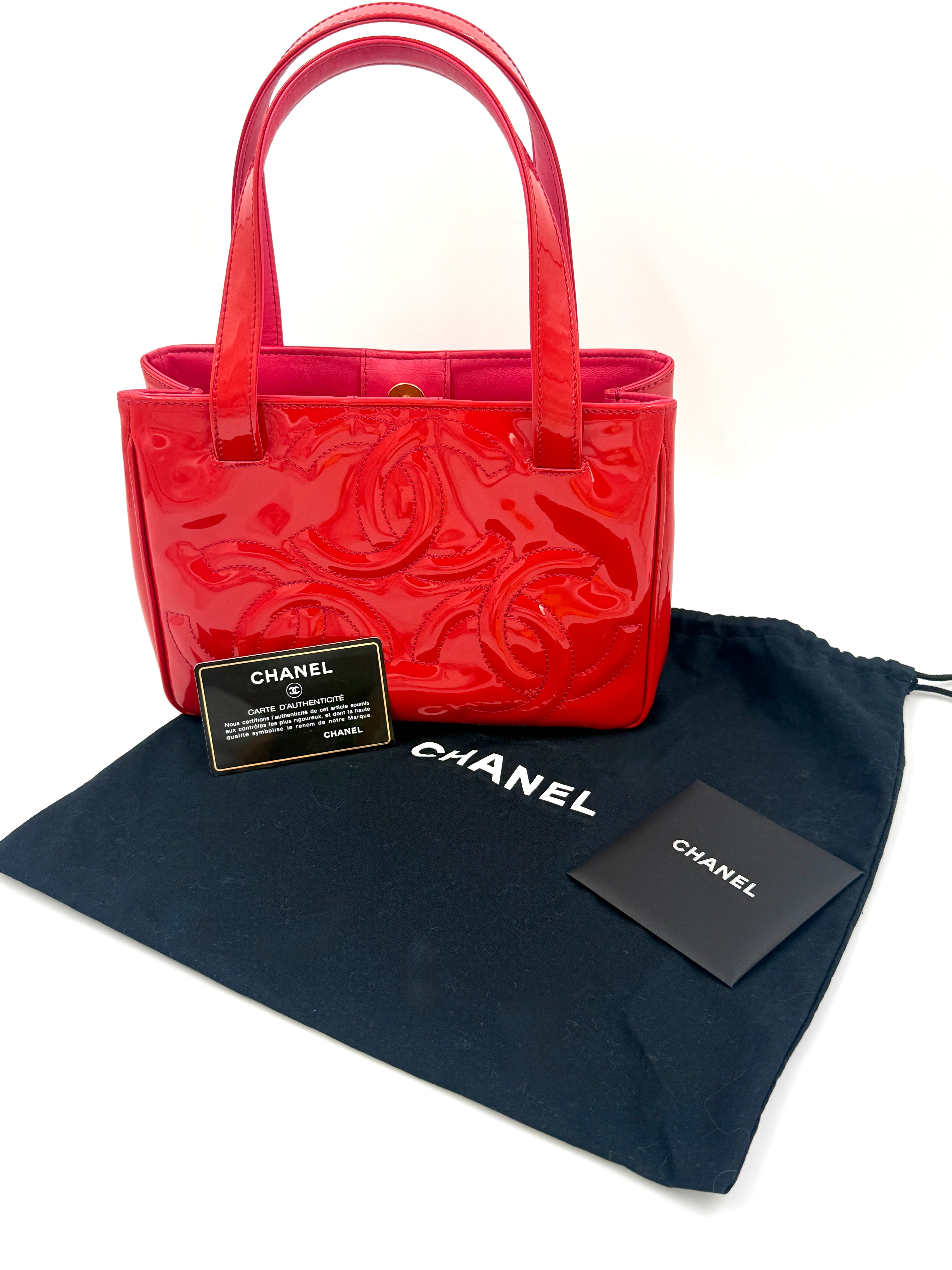 Chanel Vintage Triple C Red Patent Leather Tote 2004-2005 Collection by Karl Lagerfeld - Pre Owned Authentic
