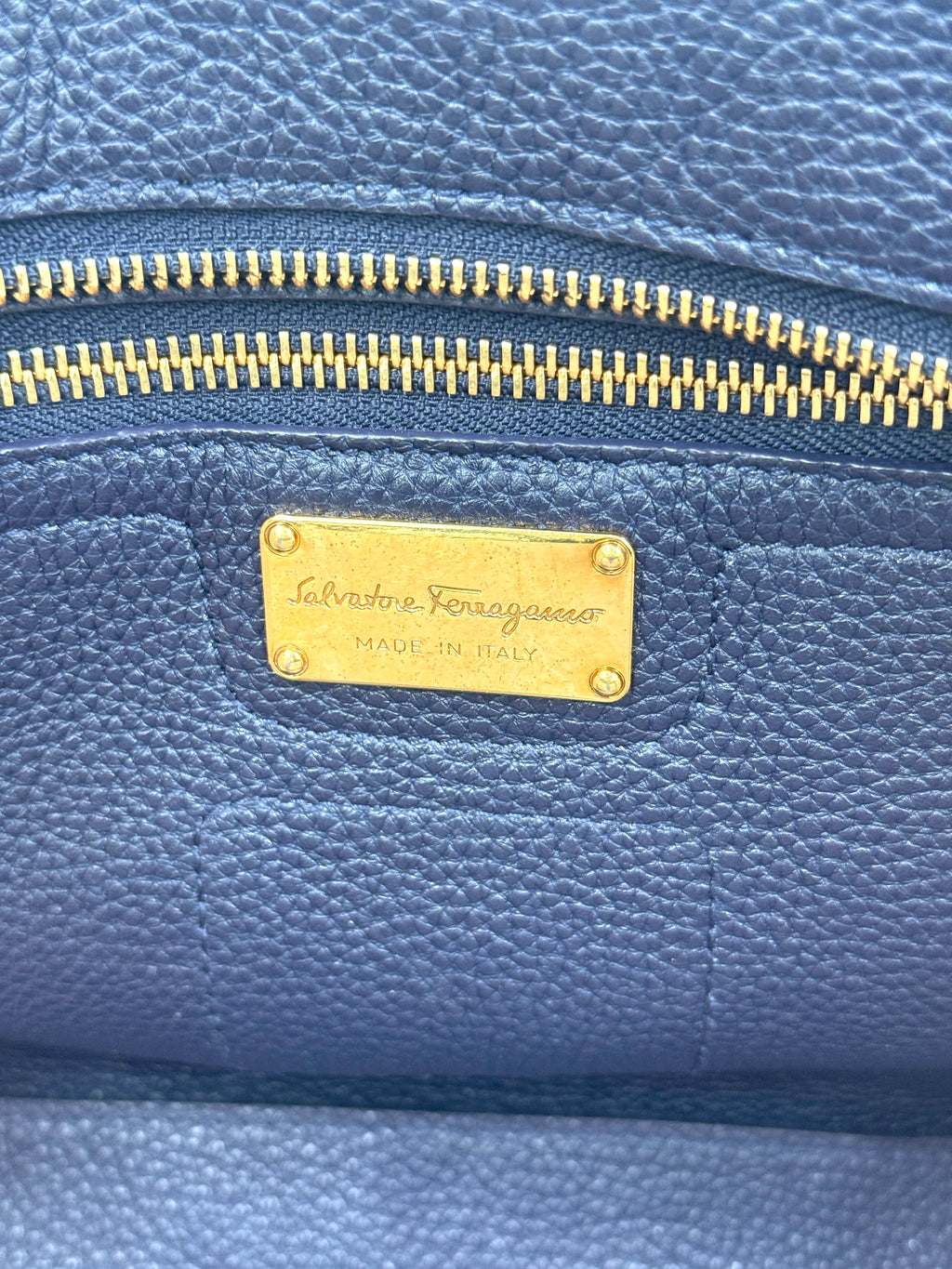 Salvatore Ferragamo Navy Blue AMY Tote with Detachable Crossbody Strap - Pre Owned Authentic