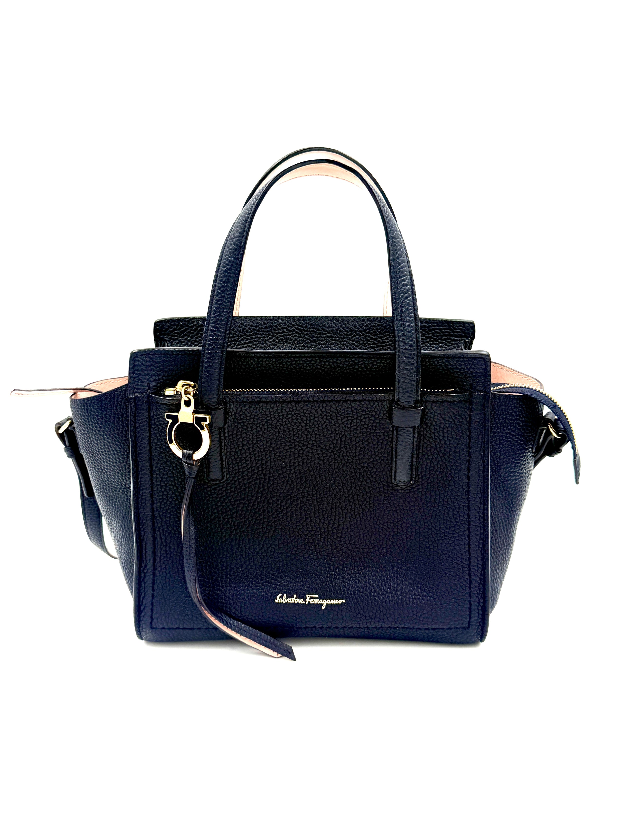 Salvatore Ferragamo Navy Blue AMY Tote with Detachable Crossbody Strap - Pre Owned Authentic