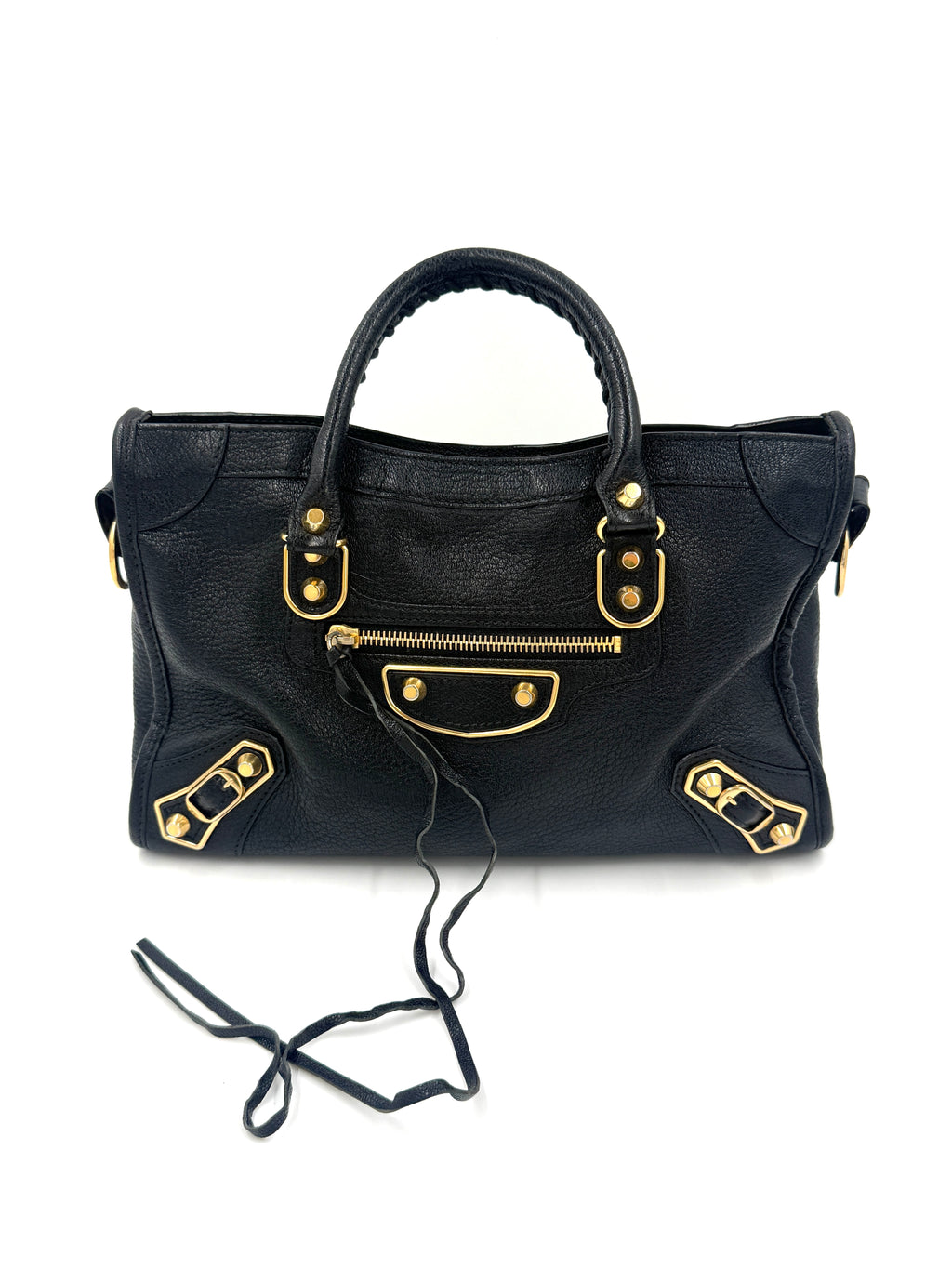 Balenciaga Black Agneau Gold Metallic Edge Classic City Bag Small - Pre Owned Authentic