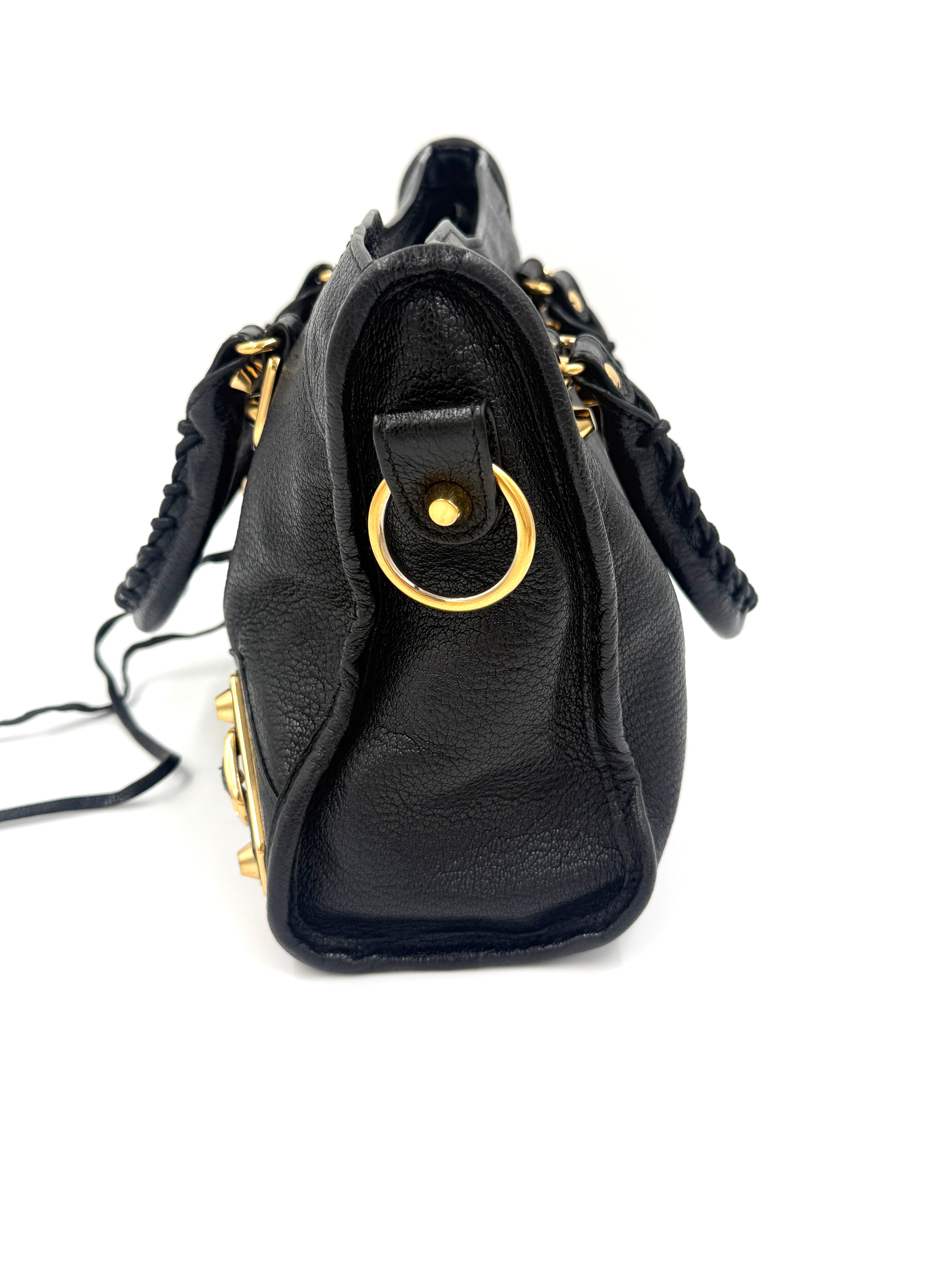 Balenciaga Black Agneau Gold Metallic Edge Classic City Bag Small - Pre Owned Authentic