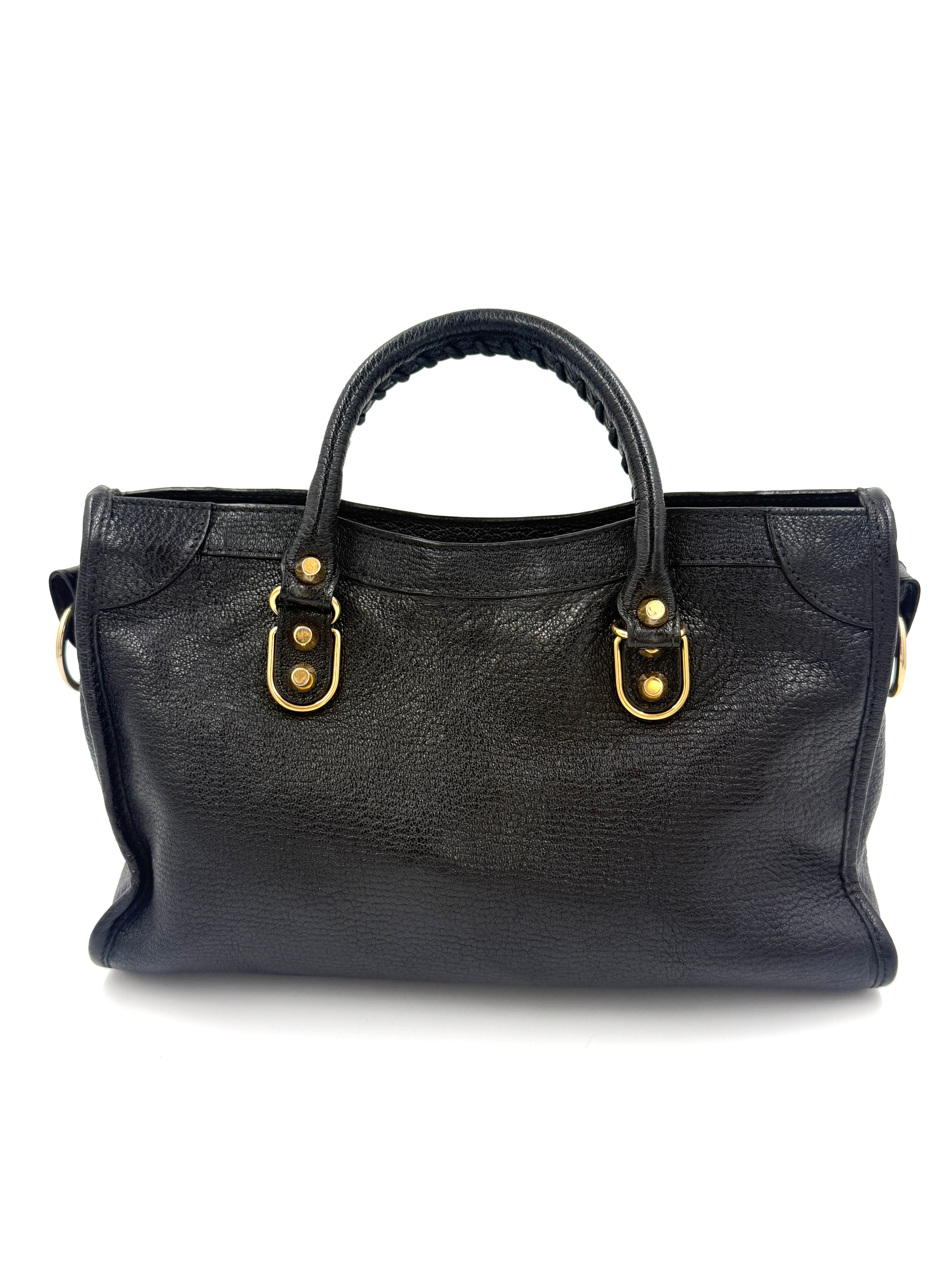 Balenciaga Black Agneau Gold Metallic Edge Classic City Bag Small - Pre Owned Authentic