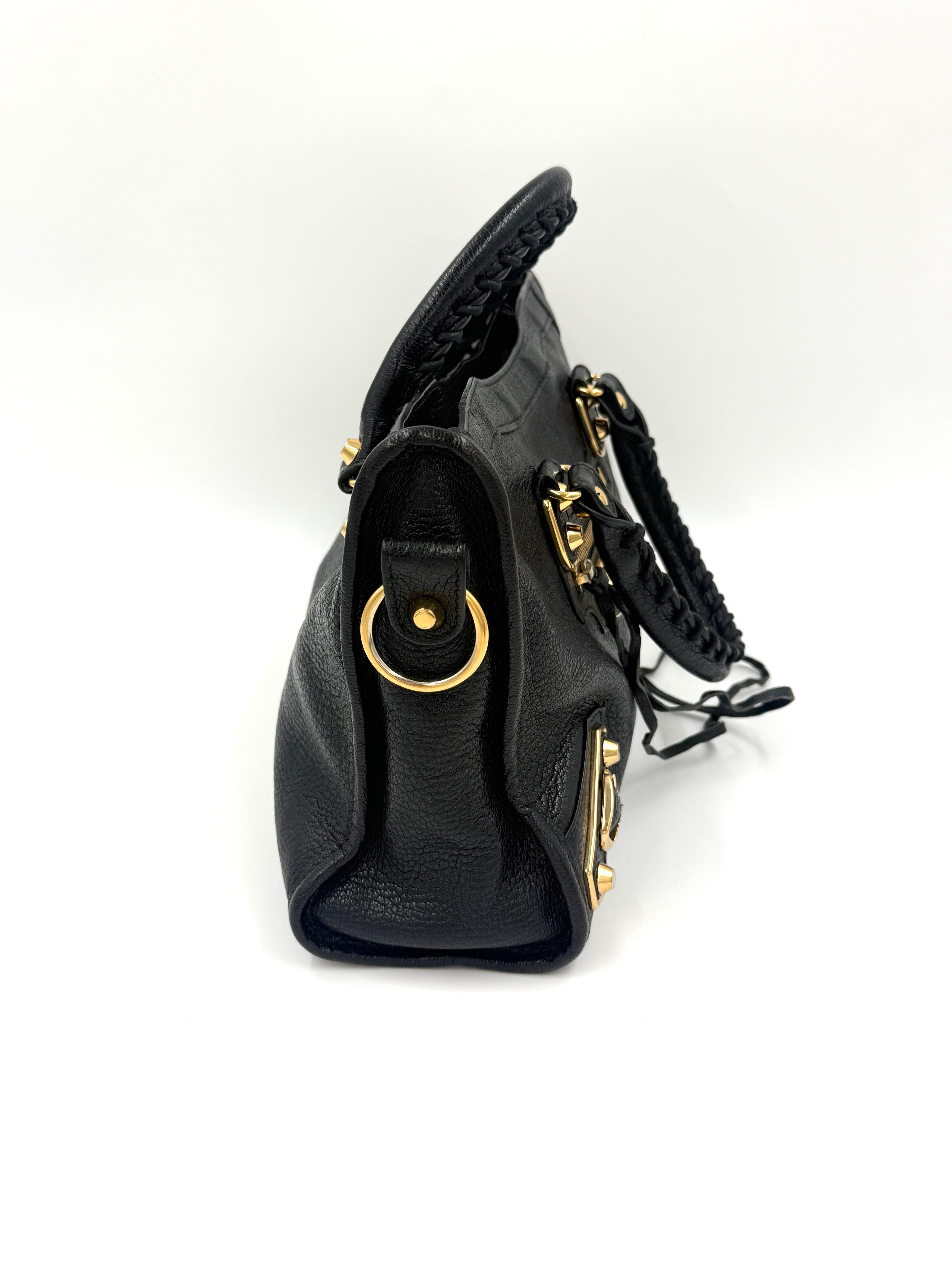 Balenciaga Black Agneau Gold Metallic Edge Classic City Bag Small - Pre Owned Authentic