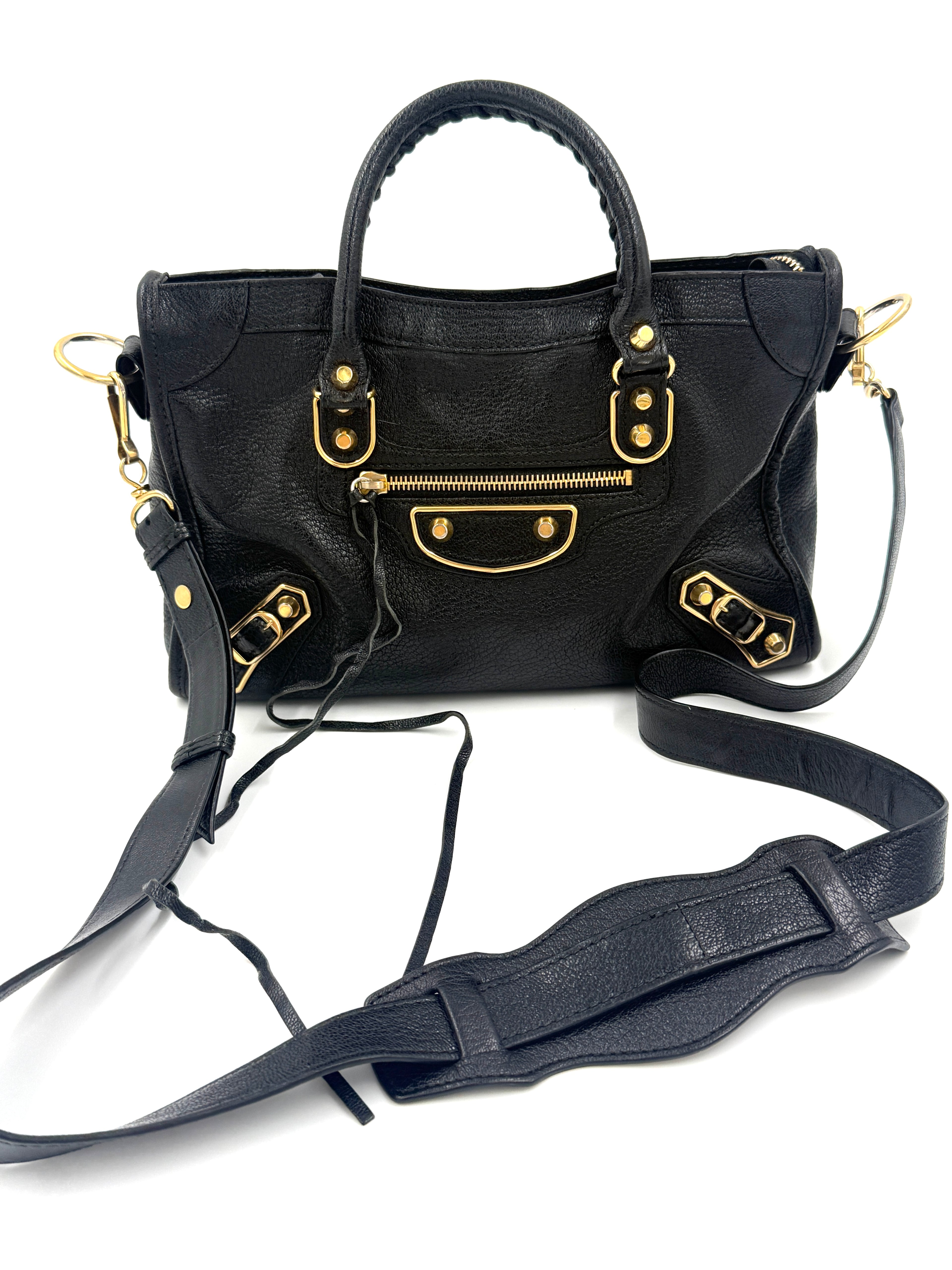 Balenciaga Black Agneau Gold Metallic Edge Classic City Bag Small - Pre Owned Authentic
