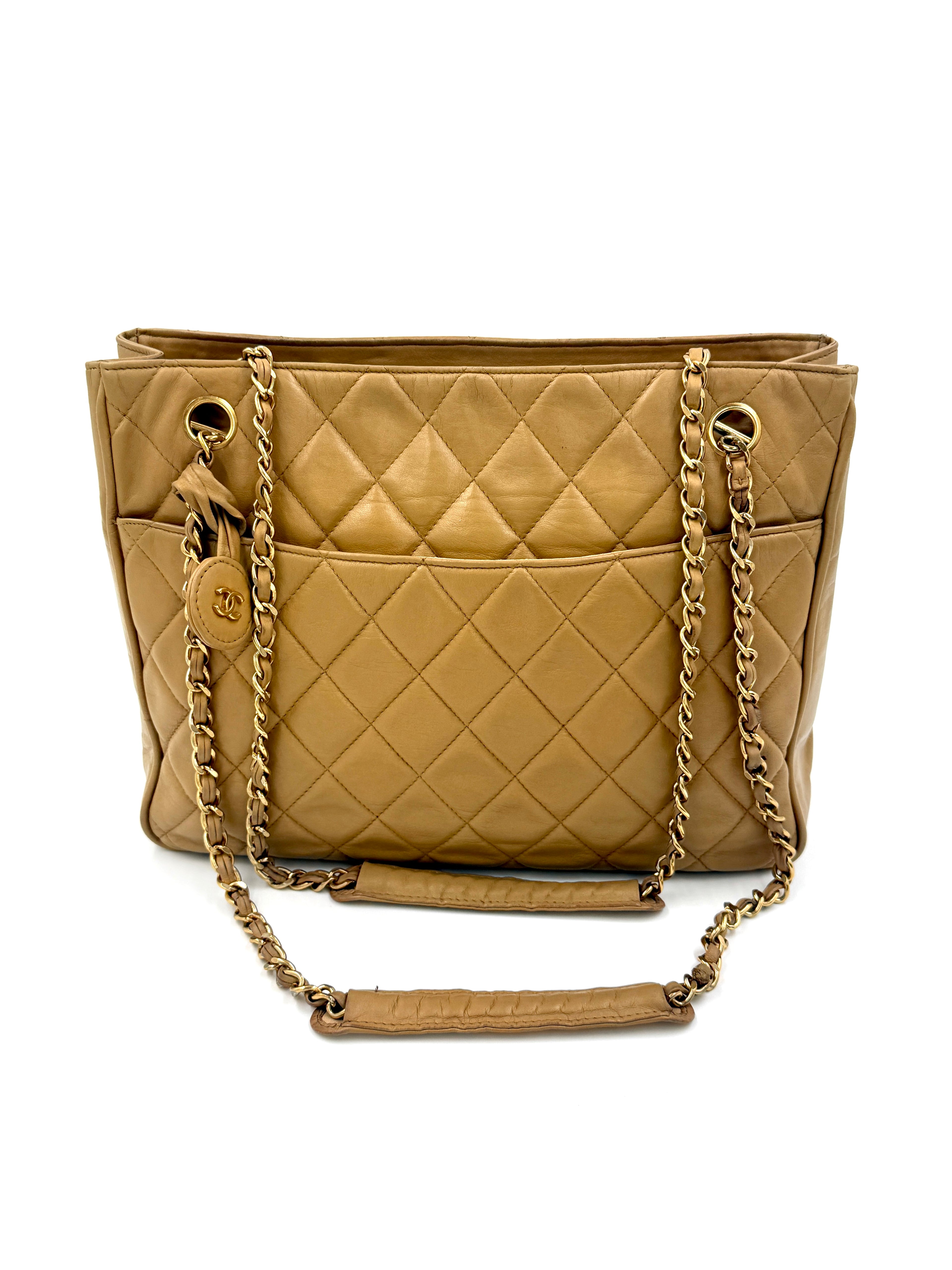 Chanel Vintage Beige Matelasse Shopper with Gold Hardware Pre Owned Authentic