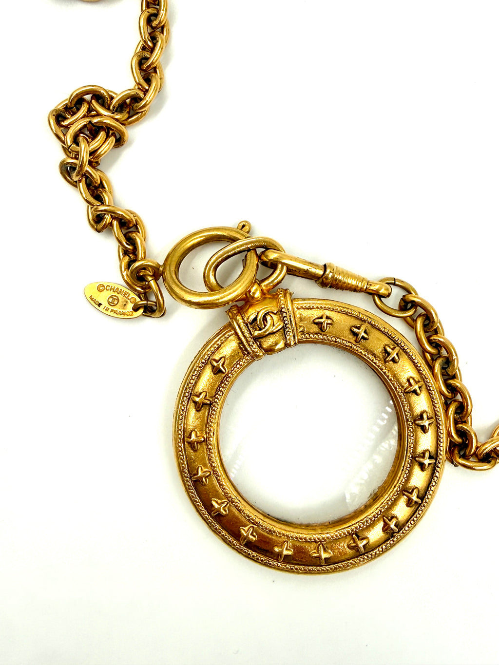 Chanel Necklace with Monocle Magnifying Glass Pendant 24k Gold Plated - Pre Owned Authentic