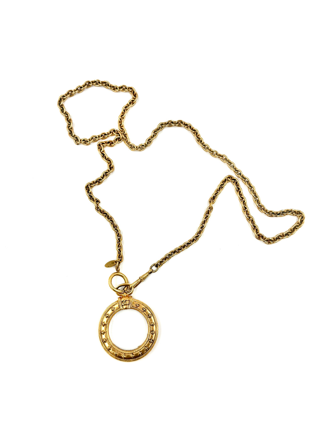 Chanel Necklace with Monocle Magnifying Glass Pendant 24k Gold Plated - Pre Owned Authentic
