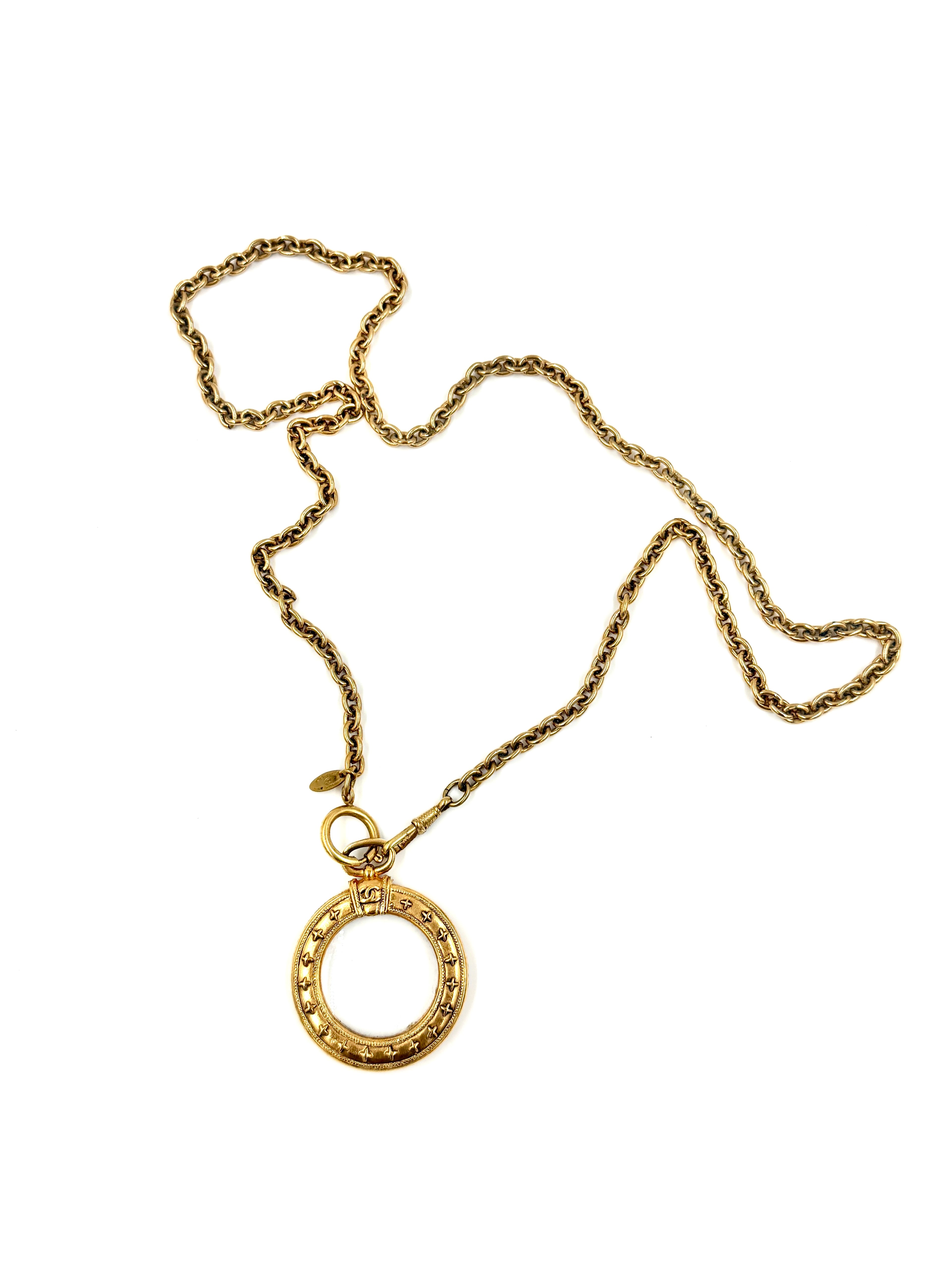 Chanel Necklace with Monocle Magnifying Glass Pendant 24k Gold Plated - Pre Owned Authentic