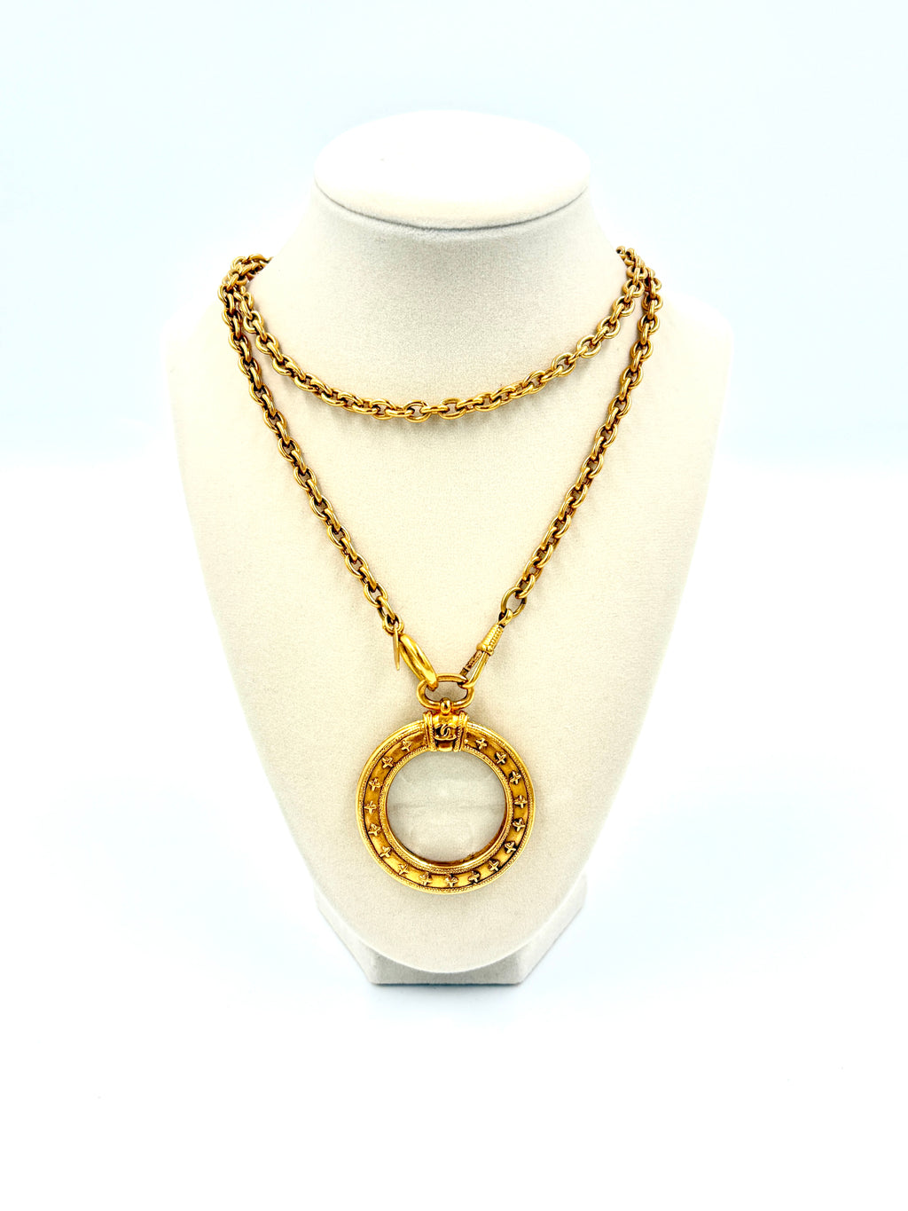 Chanel Necklace with Monocle Magnifying Glass Pendant 24k Gold Plated - Pre Owned Authentic