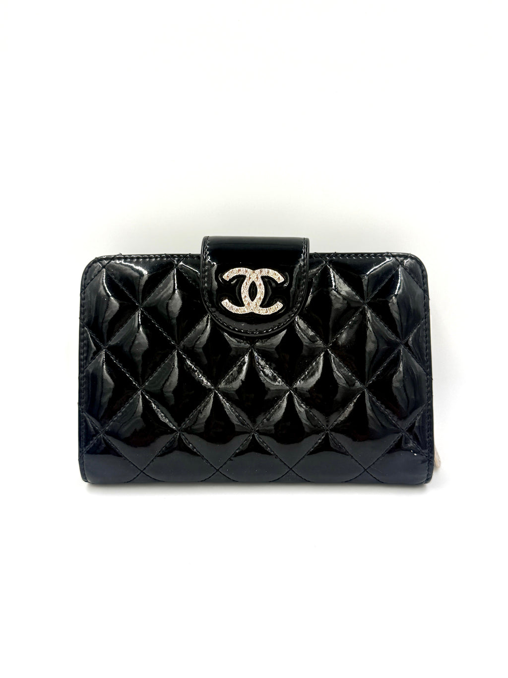 Chanel Black Patent Leather Wallet with Silver Hardware - Pre Owned Authentic