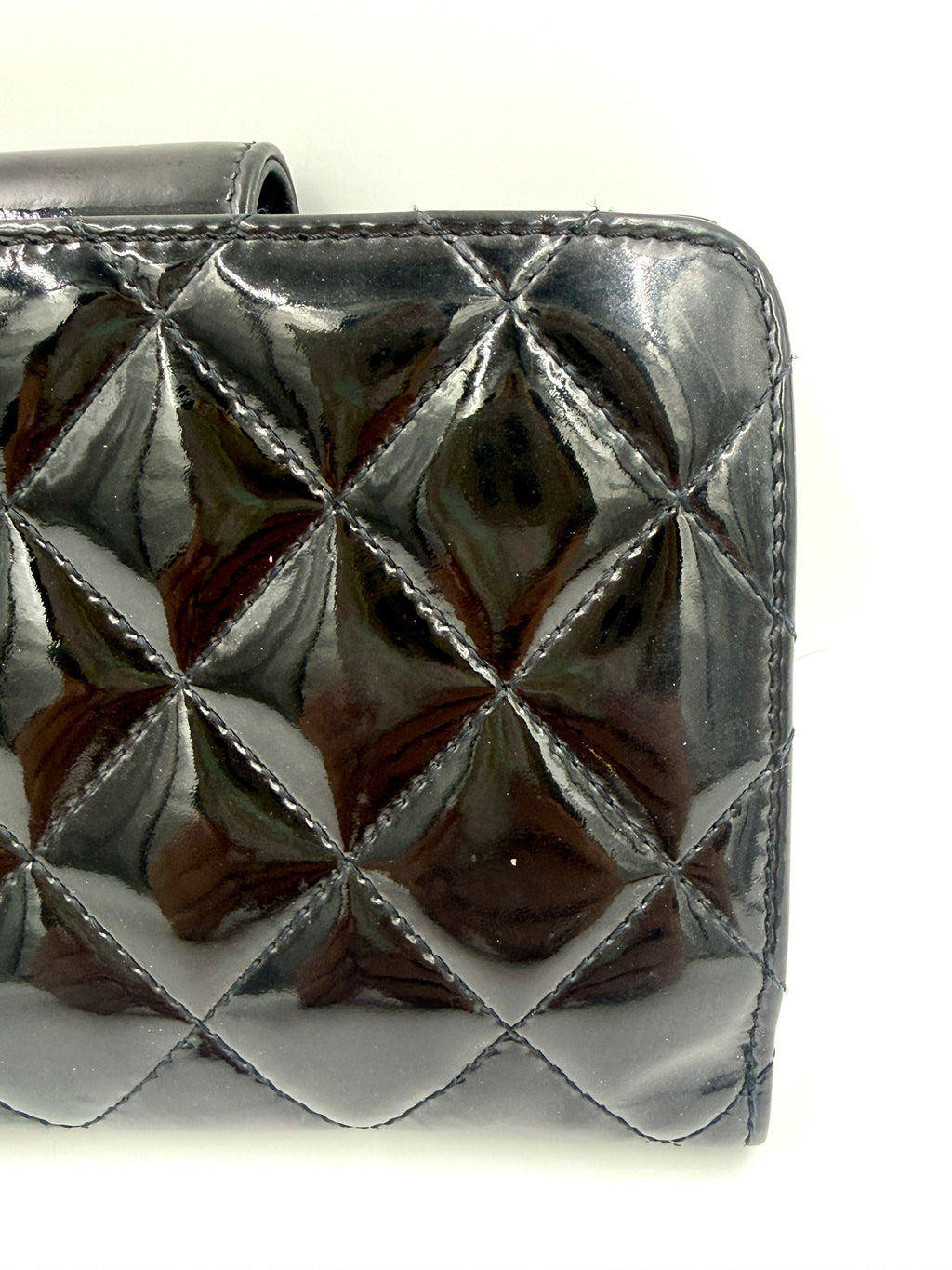 Chanel Black Patent Leather Wallet with Silver Hardware - Pre Owned Authentic