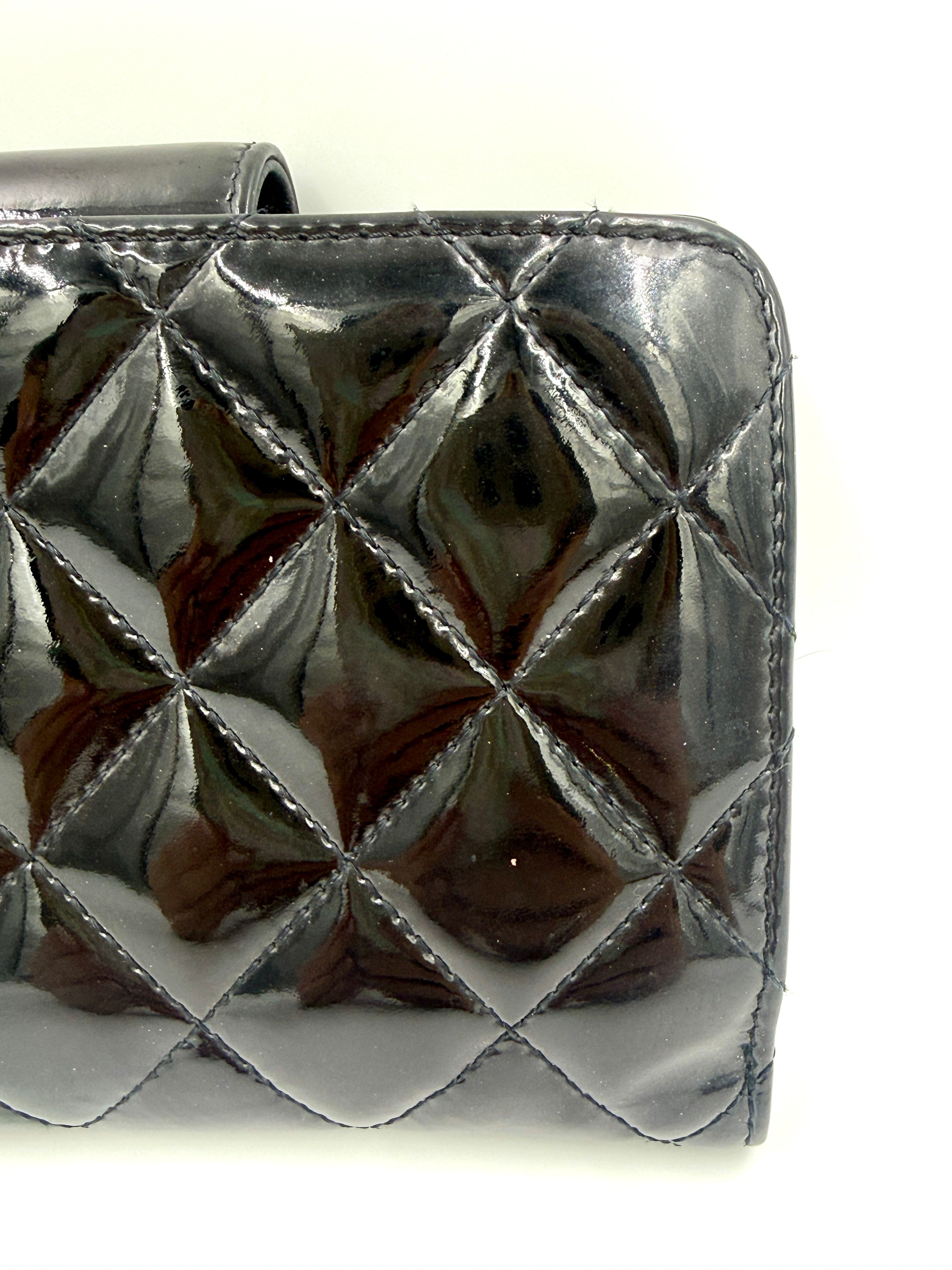 Chanel Black Patent Leather Wallet with Silver Hardware - Pre Owned Authentic