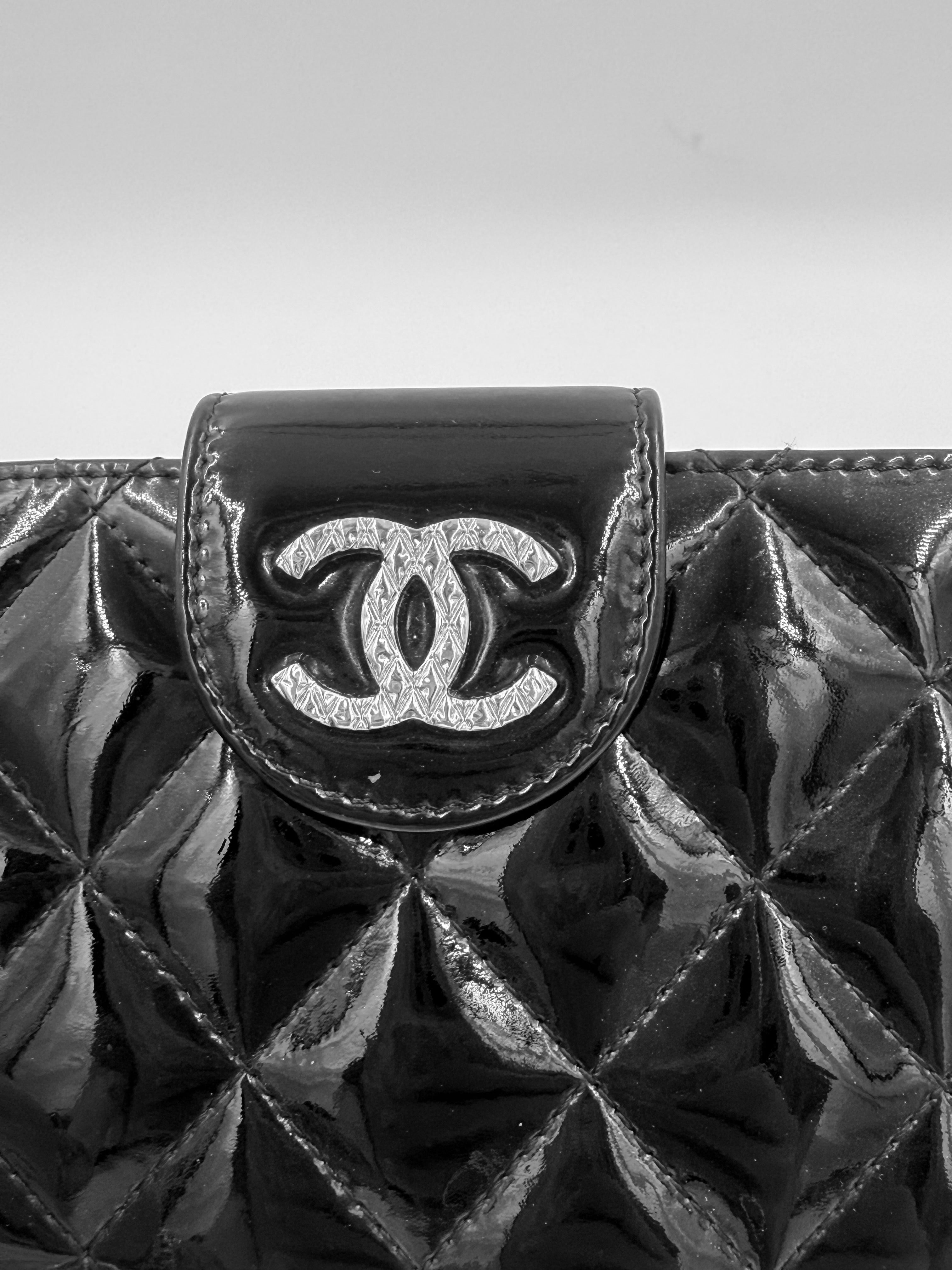 Chanel Black Patent Leather Wallet with Silver Hardware - Pre Owned Authentic